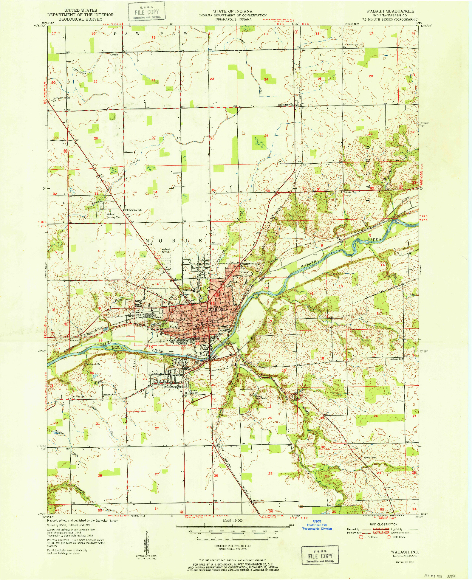 USGS 1:24000-SCALE QUADRANGLE FOR WABASH, IN 1952