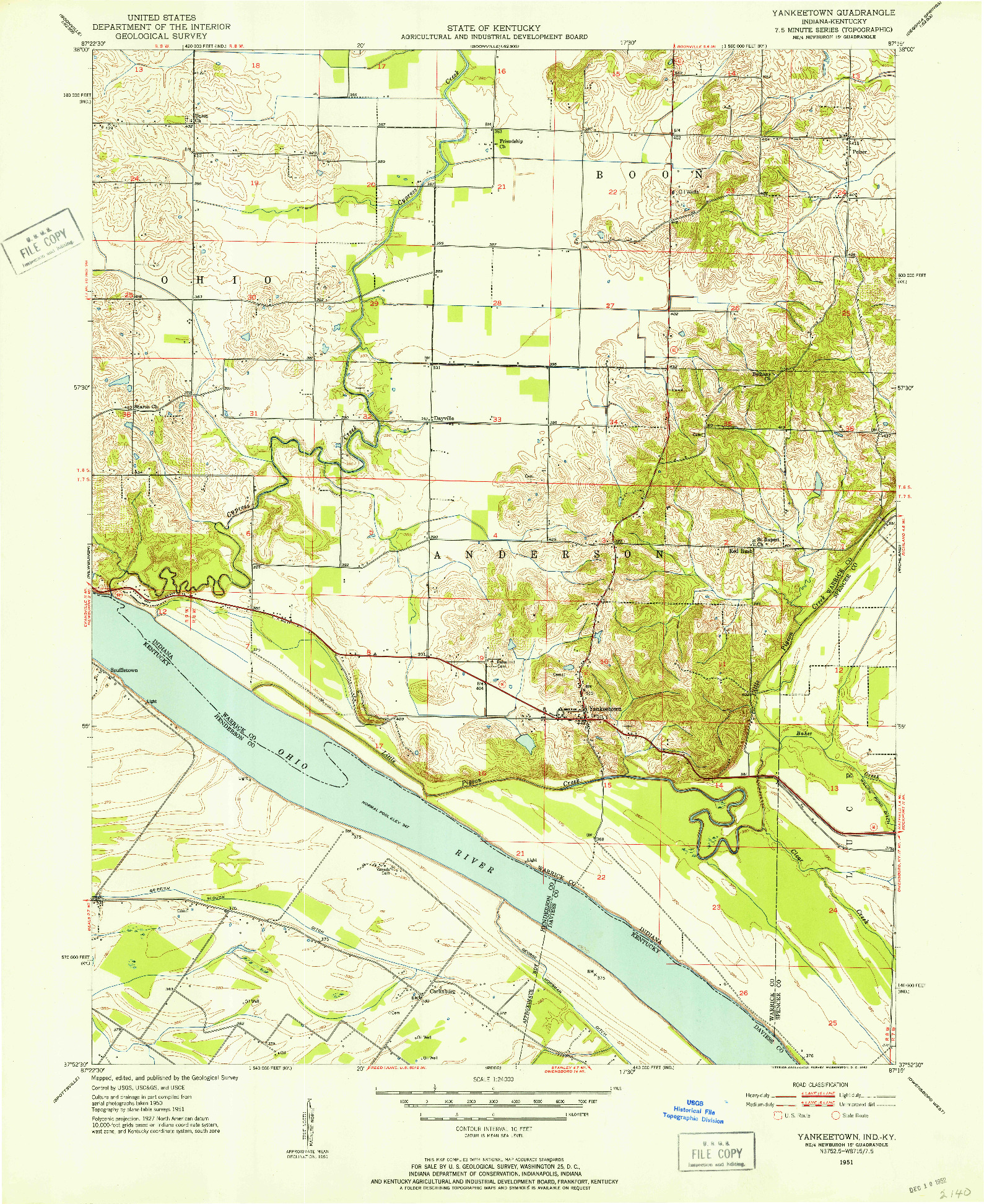 USGS 1:24000-SCALE QUADRANGLE FOR YANKEETOWN, IN 1951