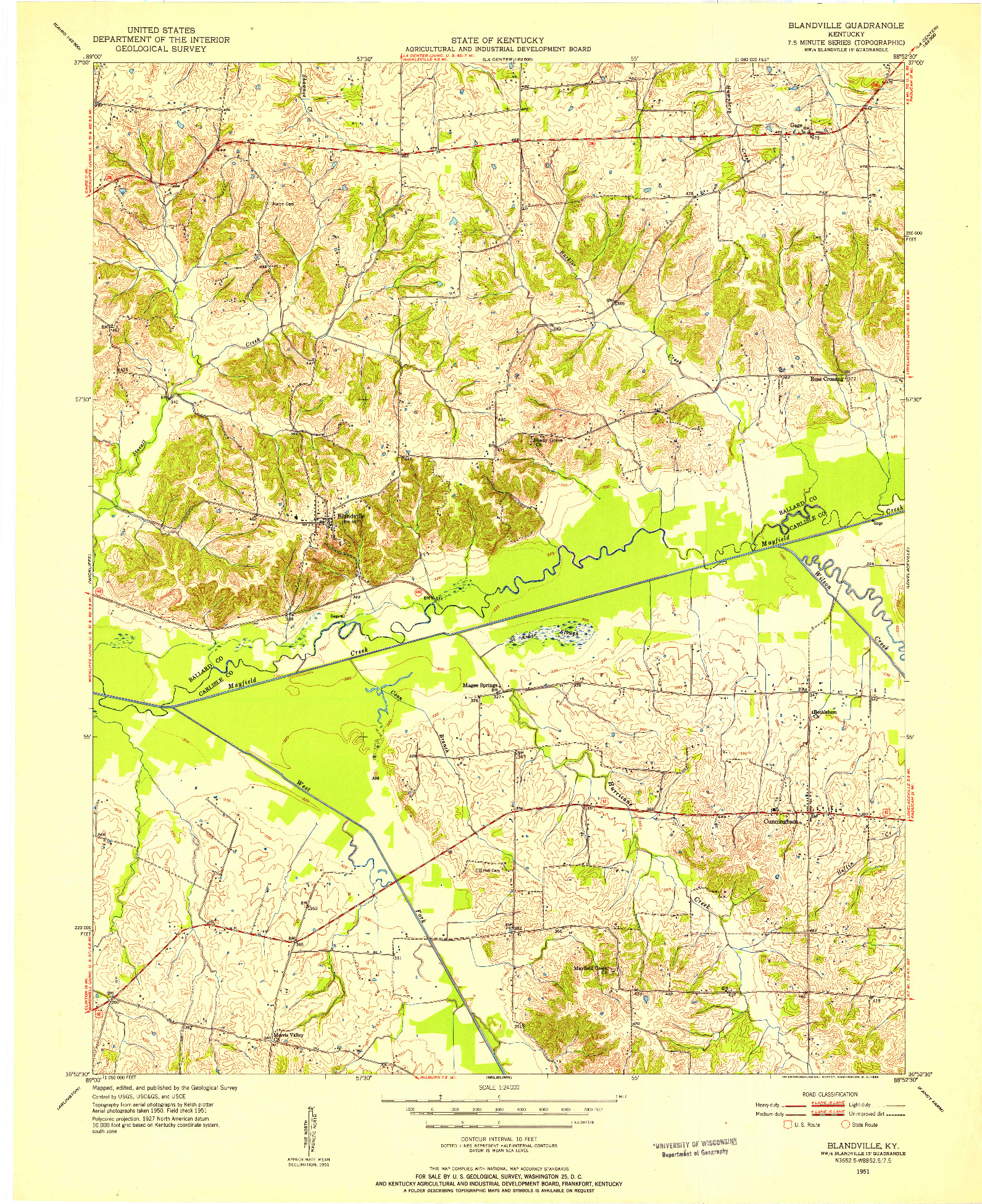 USGS 1:24000-SCALE QUADRANGLE FOR BLANDVILLE, KY 1951