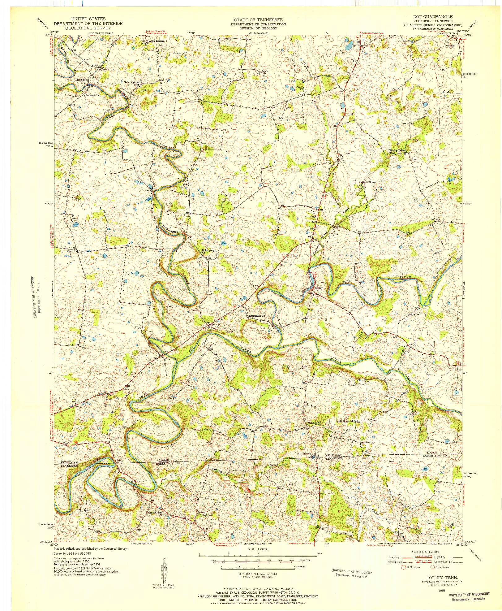 USGS 1:24000-SCALE QUADRANGLE FOR DOT, KY 1951