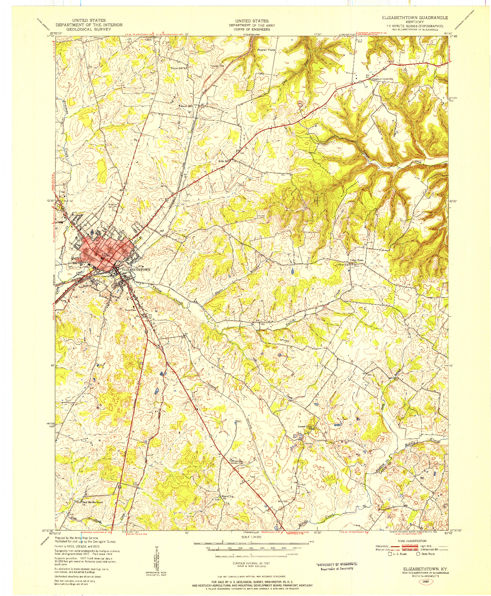 USGS 1:24000-SCALE QUADRANGLE FOR ELIZABETHTOWN, KY 1949