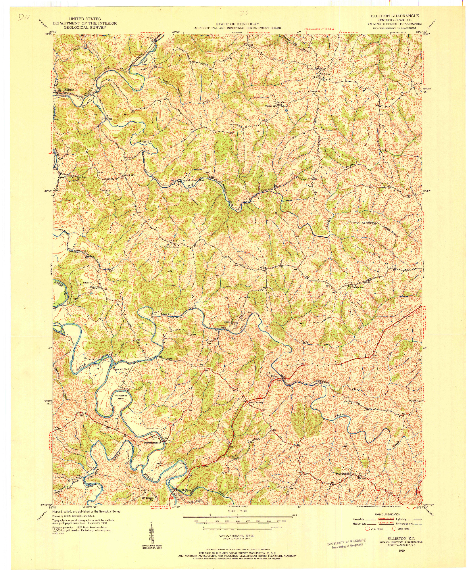 USGS 1:24000-SCALE QUADRANGLE FOR ELLISTON, KY 1950