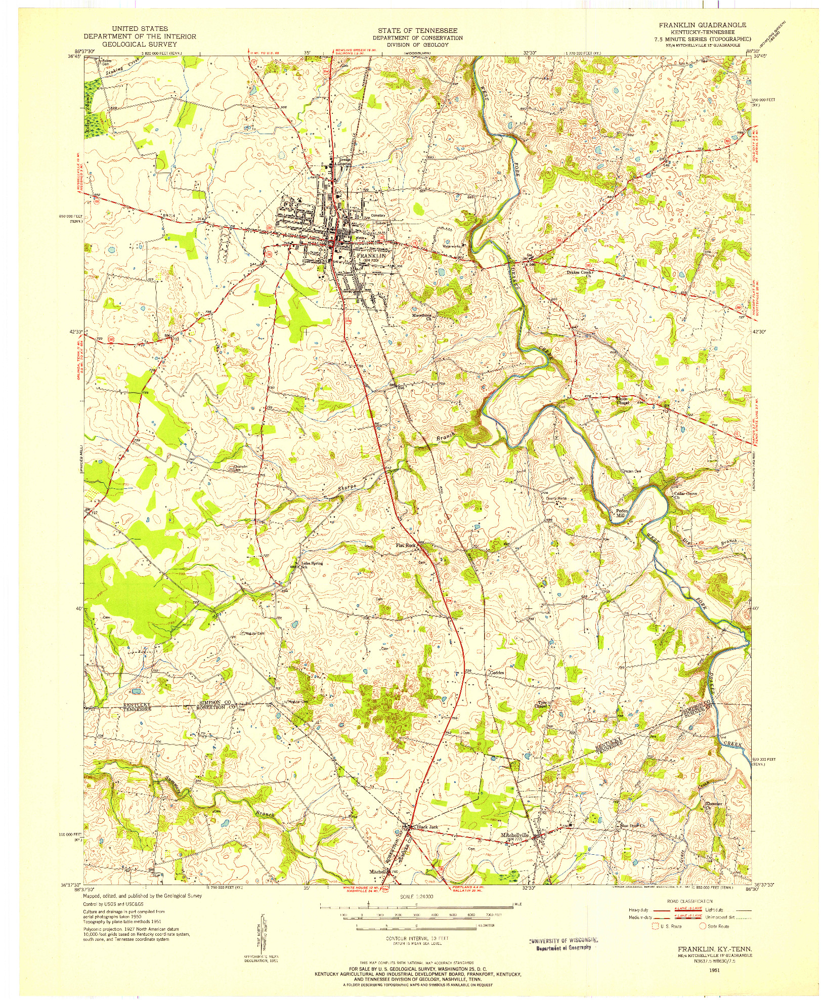 USGS 1:24000-SCALE QUADRANGLE FOR FRANKLIN, KY 1951