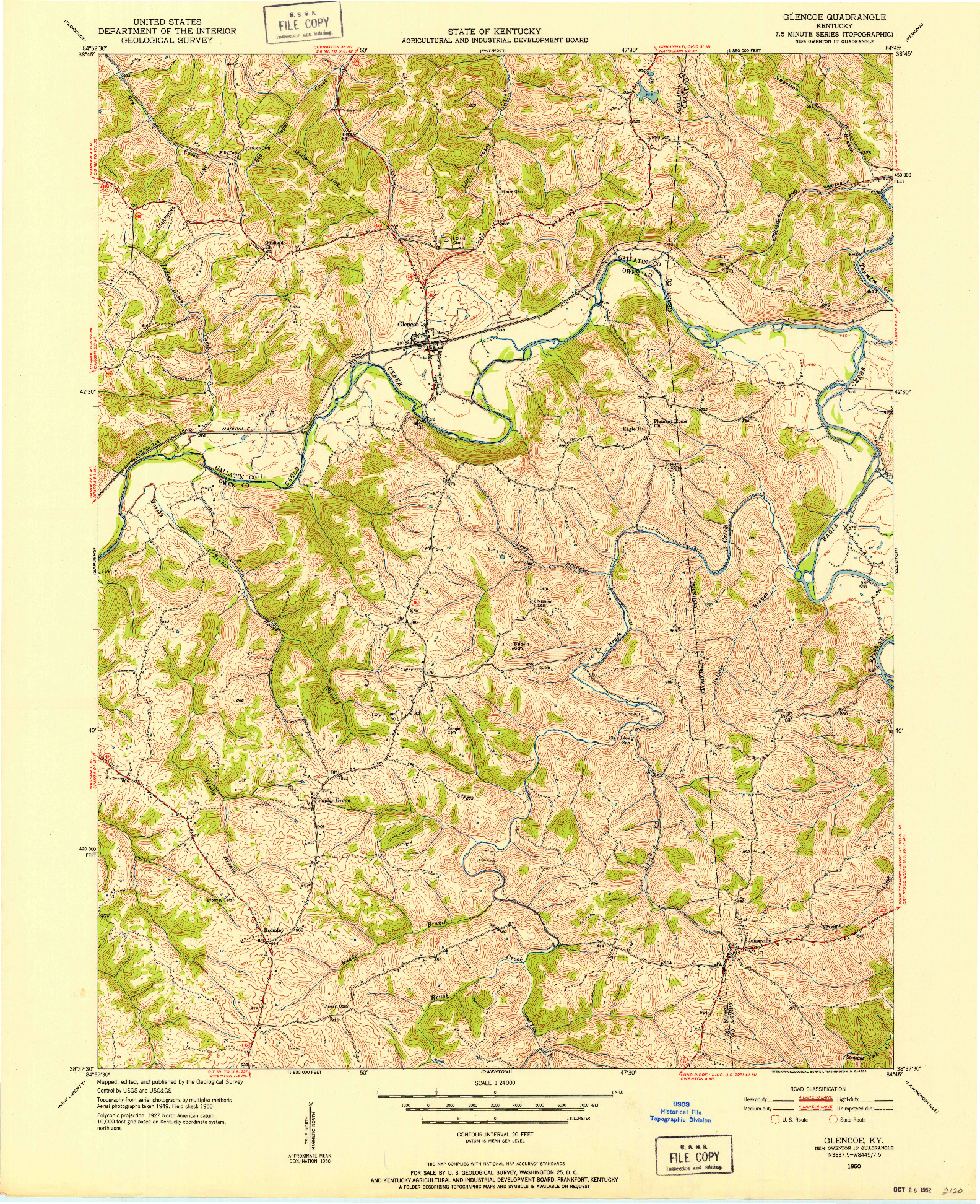 USGS 1:24000-SCALE QUADRANGLE FOR GLENCOE, KY 1950