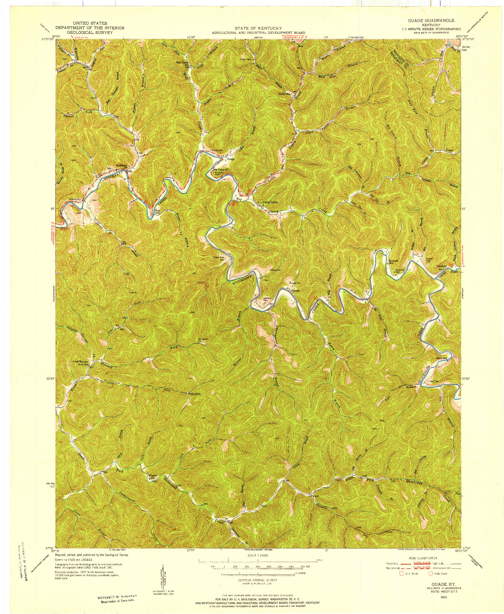 USGS 1:24000-SCALE QUADRANGLE FOR GUAGE, KY 1951