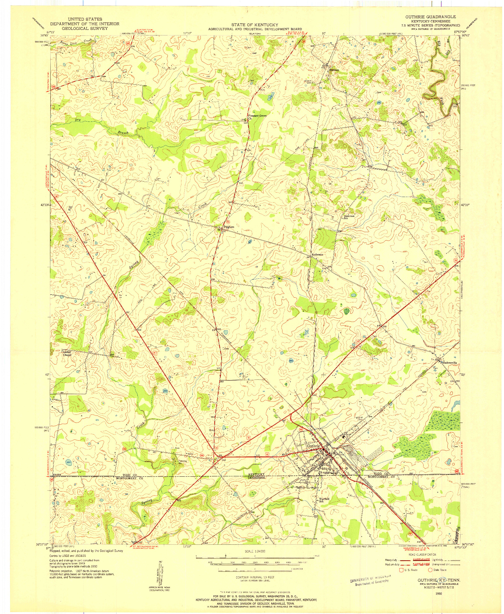 USGS 1:24000-SCALE QUADRANGLE FOR GUTHRIE, KY 1950