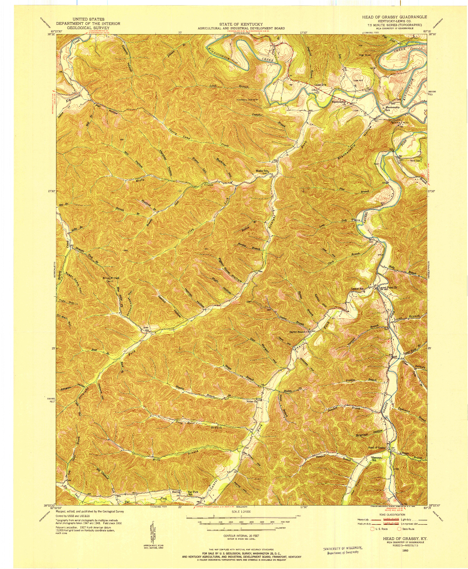 USGS 1:24000-SCALE QUADRANGLE FOR HEAD OF GRASSY, KY 1950