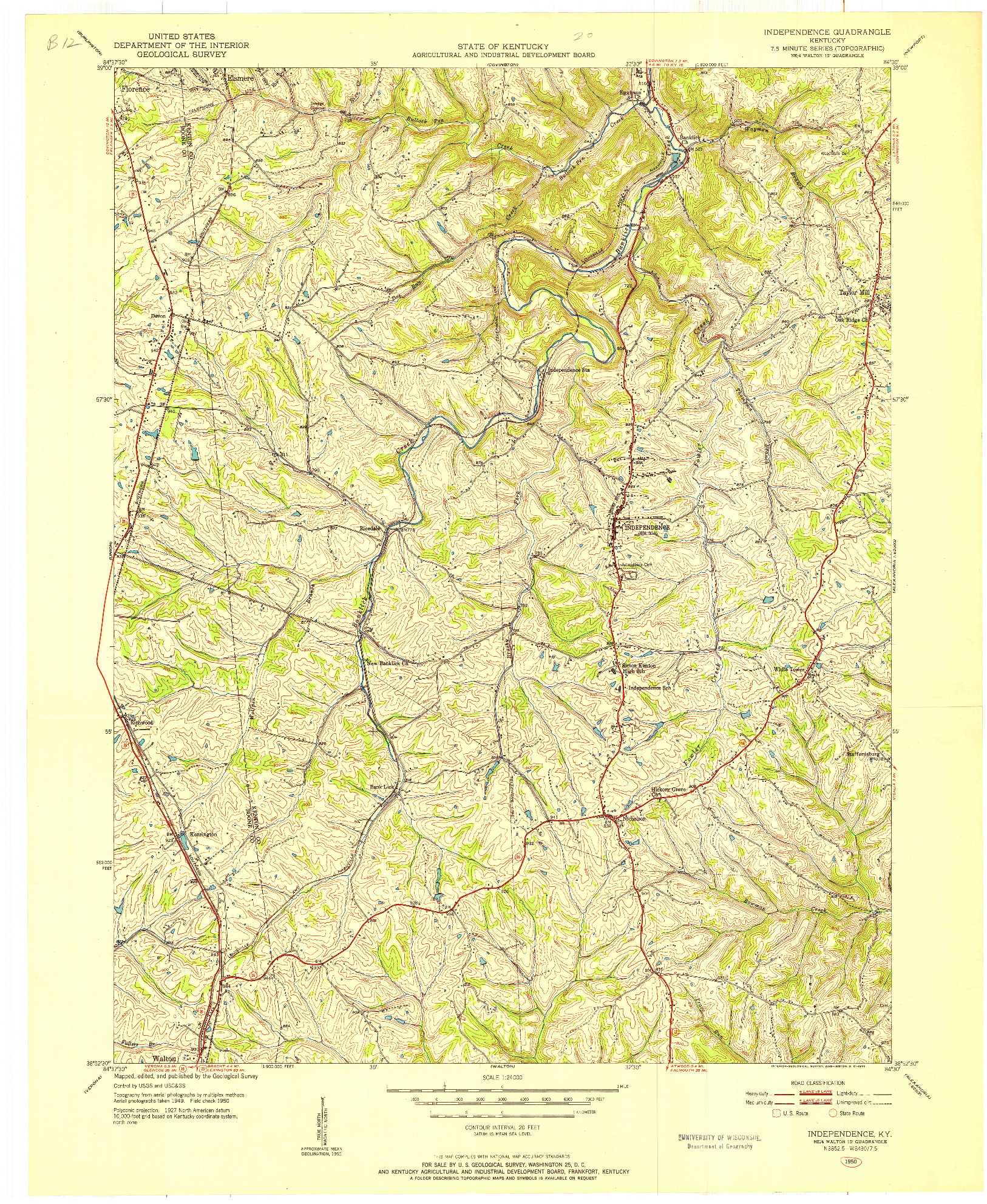USGS 1:24000-SCALE QUADRANGLE FOR INDEPENDENCE, KY 1950