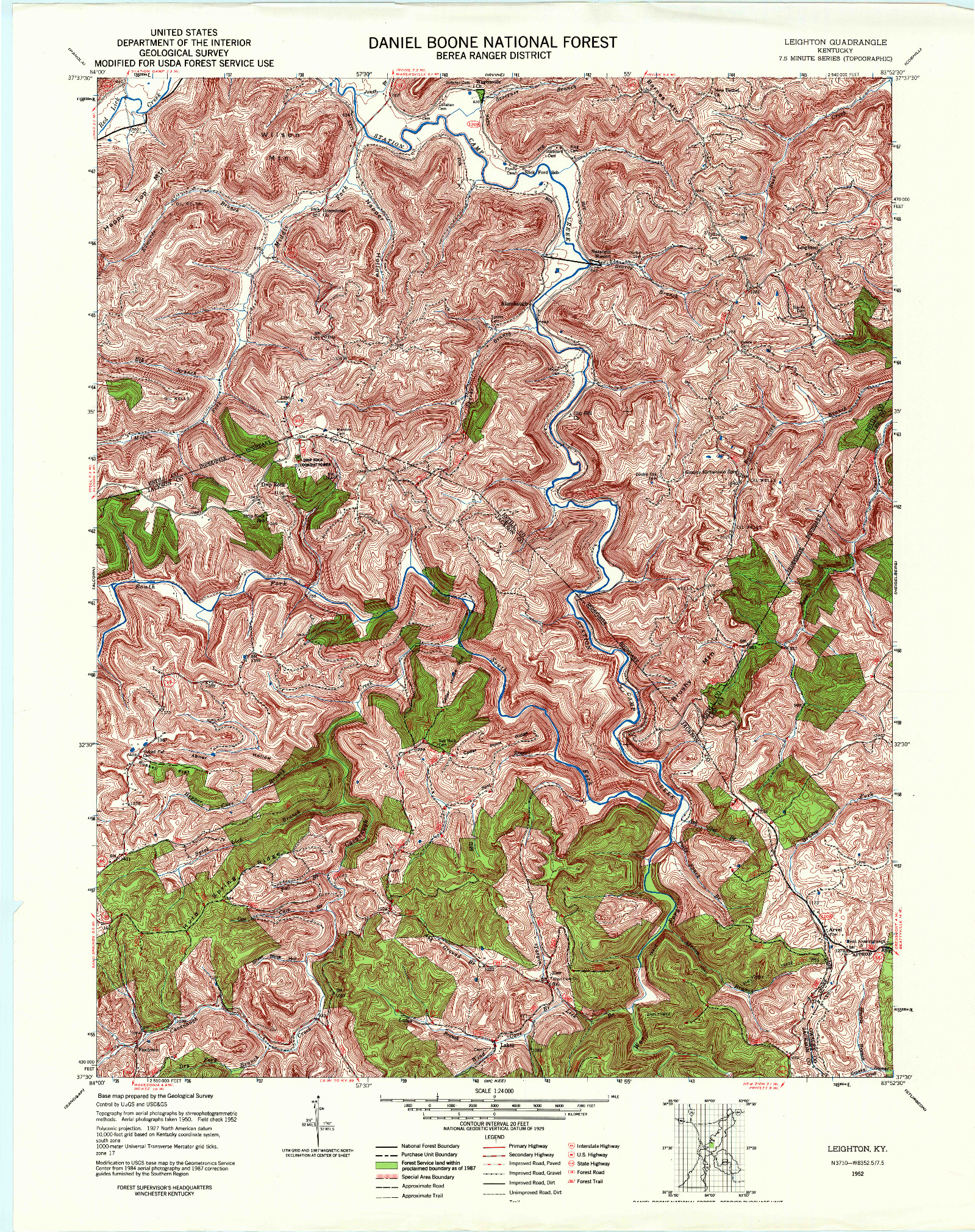 USGS 1:24000-SCALE QUADRANGLE FOR LEIGHTON, KY 1952