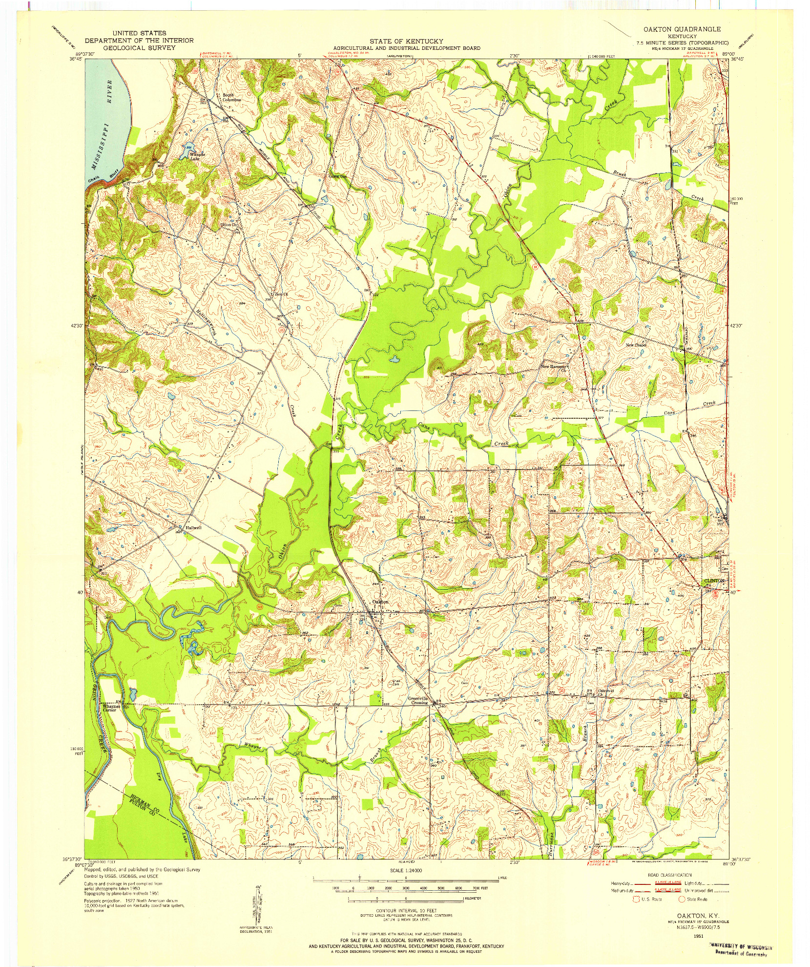 USGS 1:24000-SCALE QUADRANGLE FOR OAKTON, KY 1951