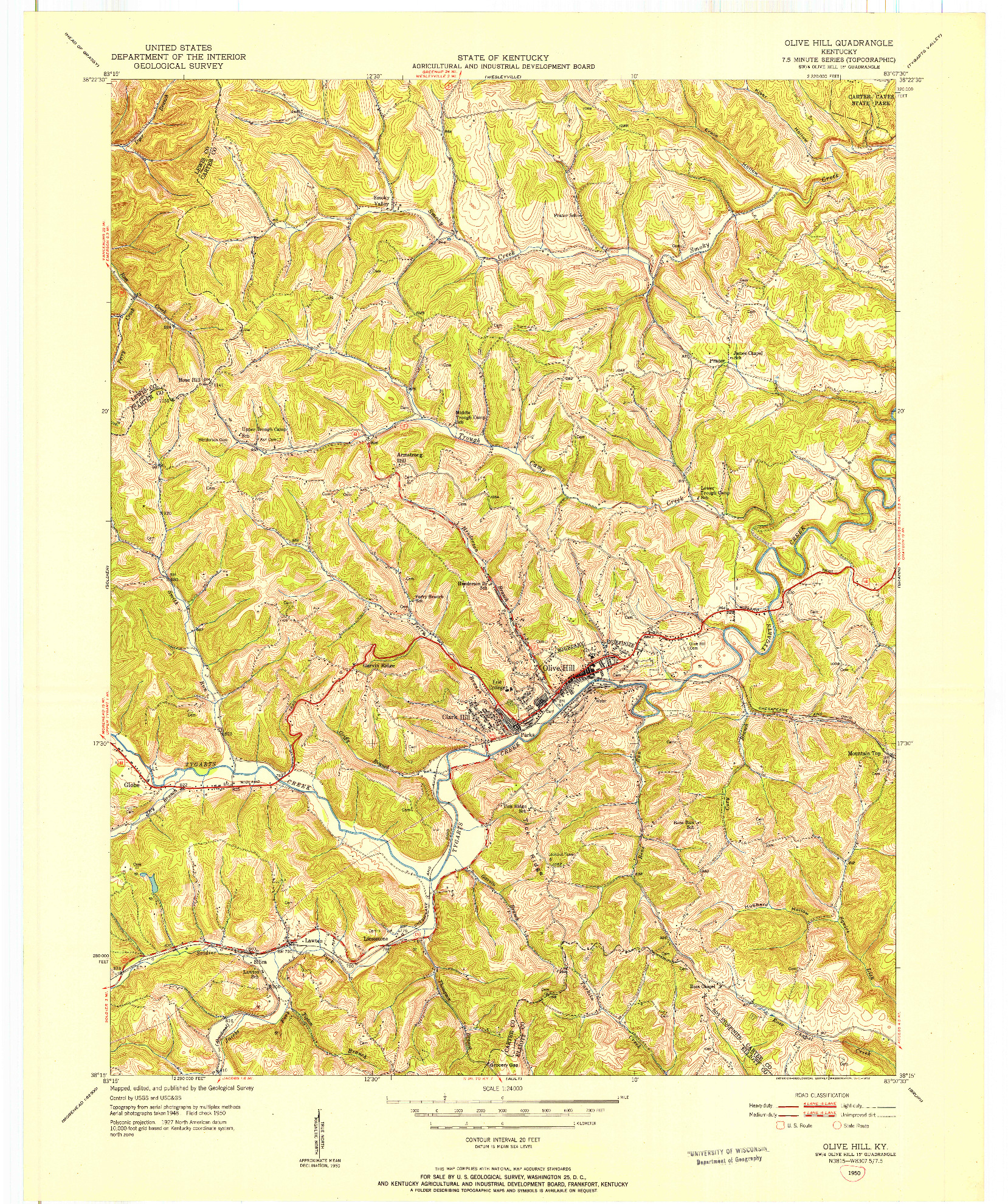 USGS 1:24000-SCALE QUADRANGLE FOR OLIVE HILL, KY 1950
