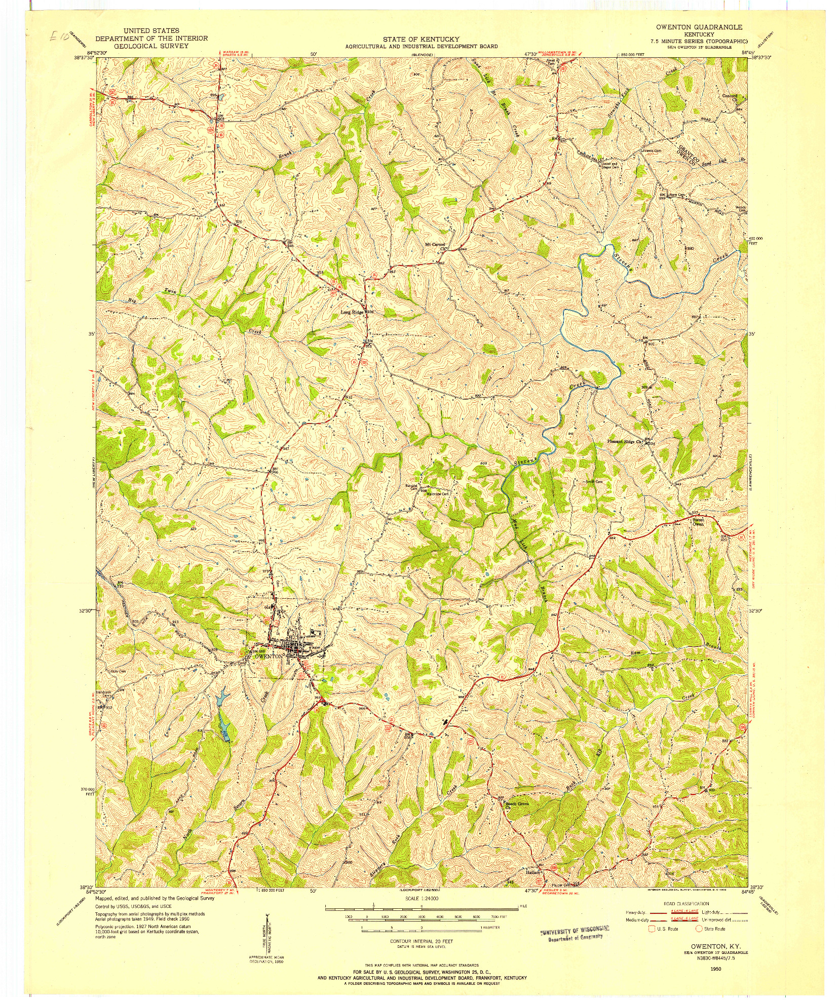 USGS 1:24000-SCALE QUADRANGLE FOR OWENTON, KY 1950