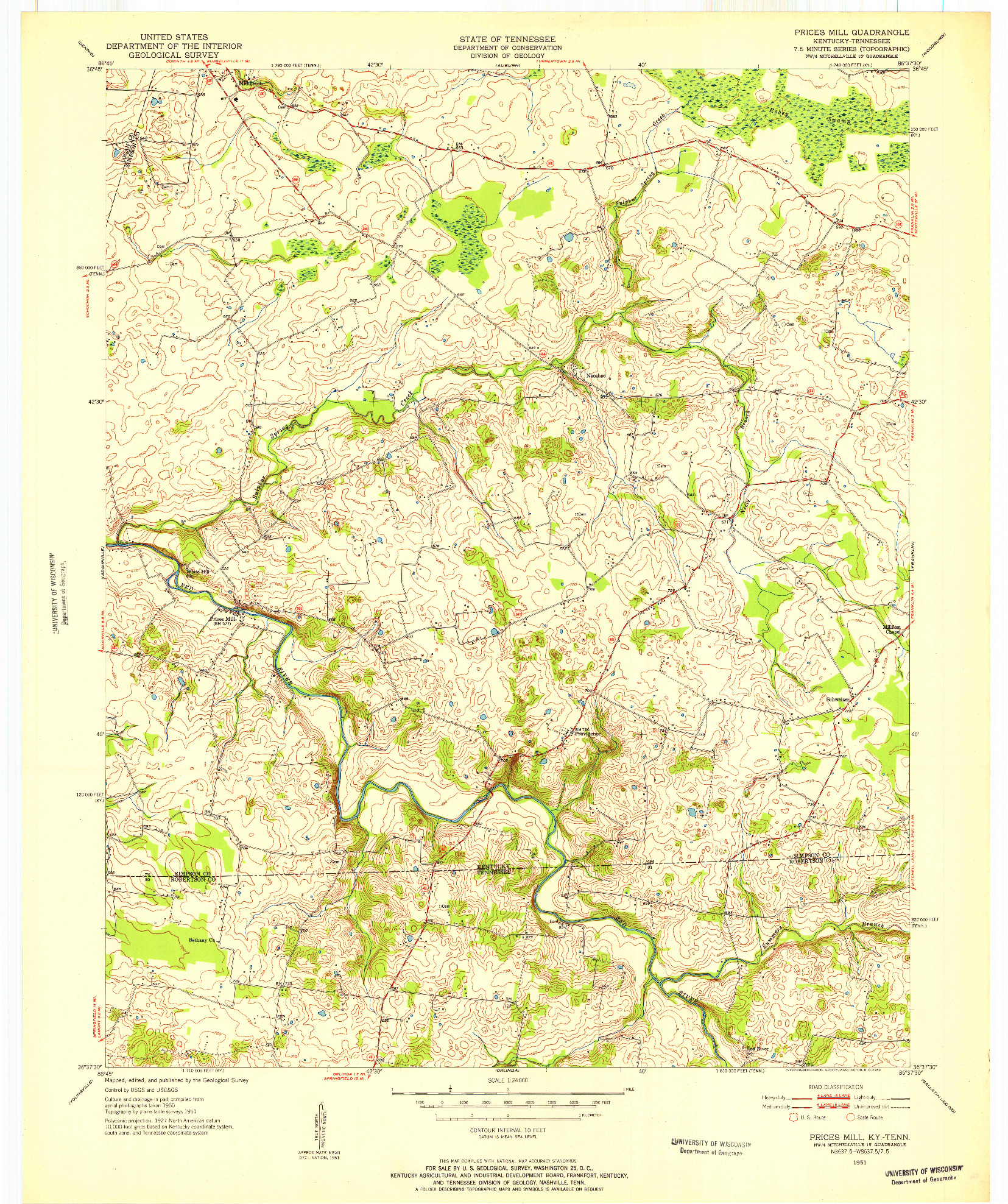 USGS 1:24000-SCALE QUADRANGLE FOR PRICES MILL, KY 1951