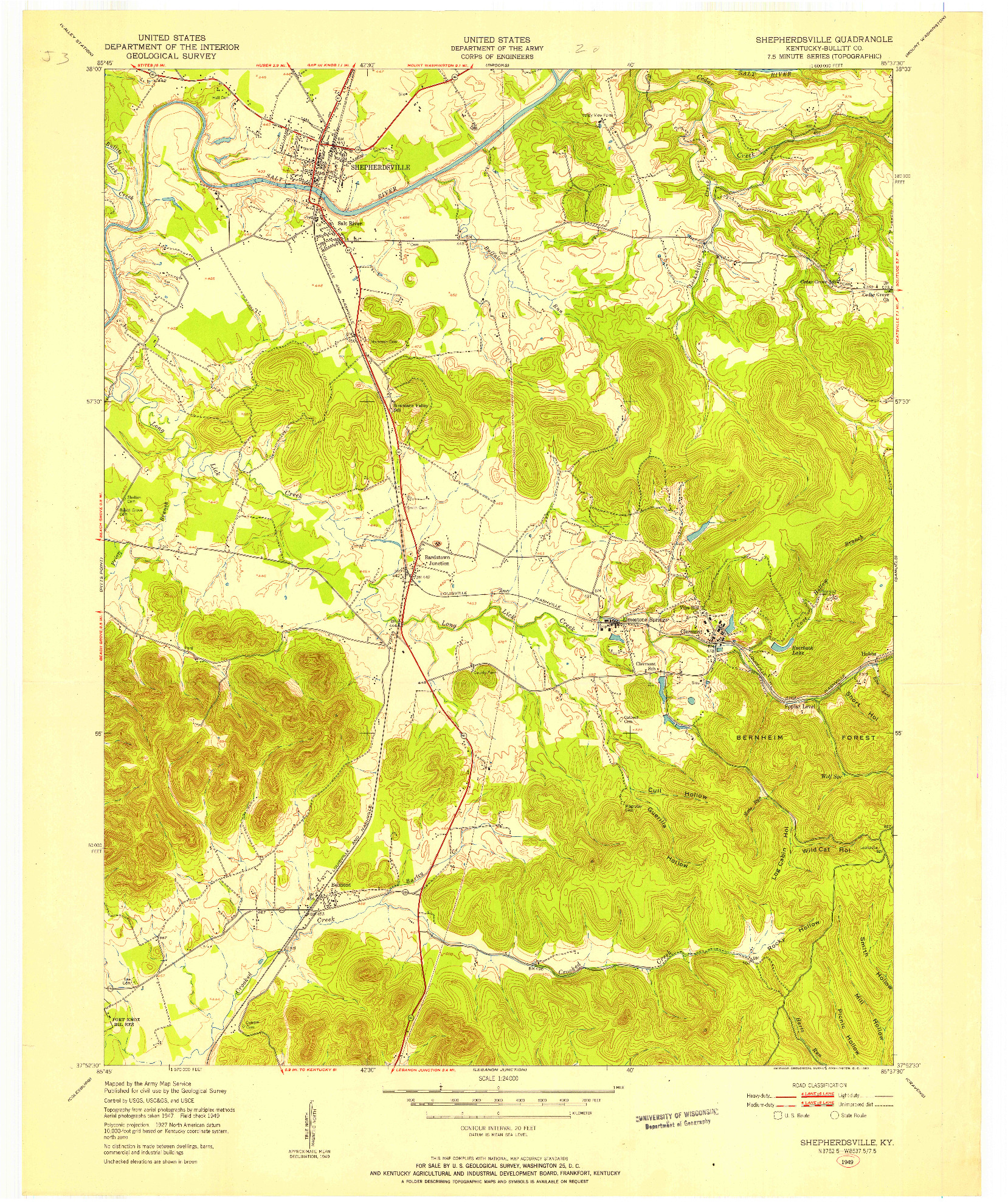 USGS 1:24000-SCALE QUADRANGLE FOR SHEPHERDSVILLE, KY 1949