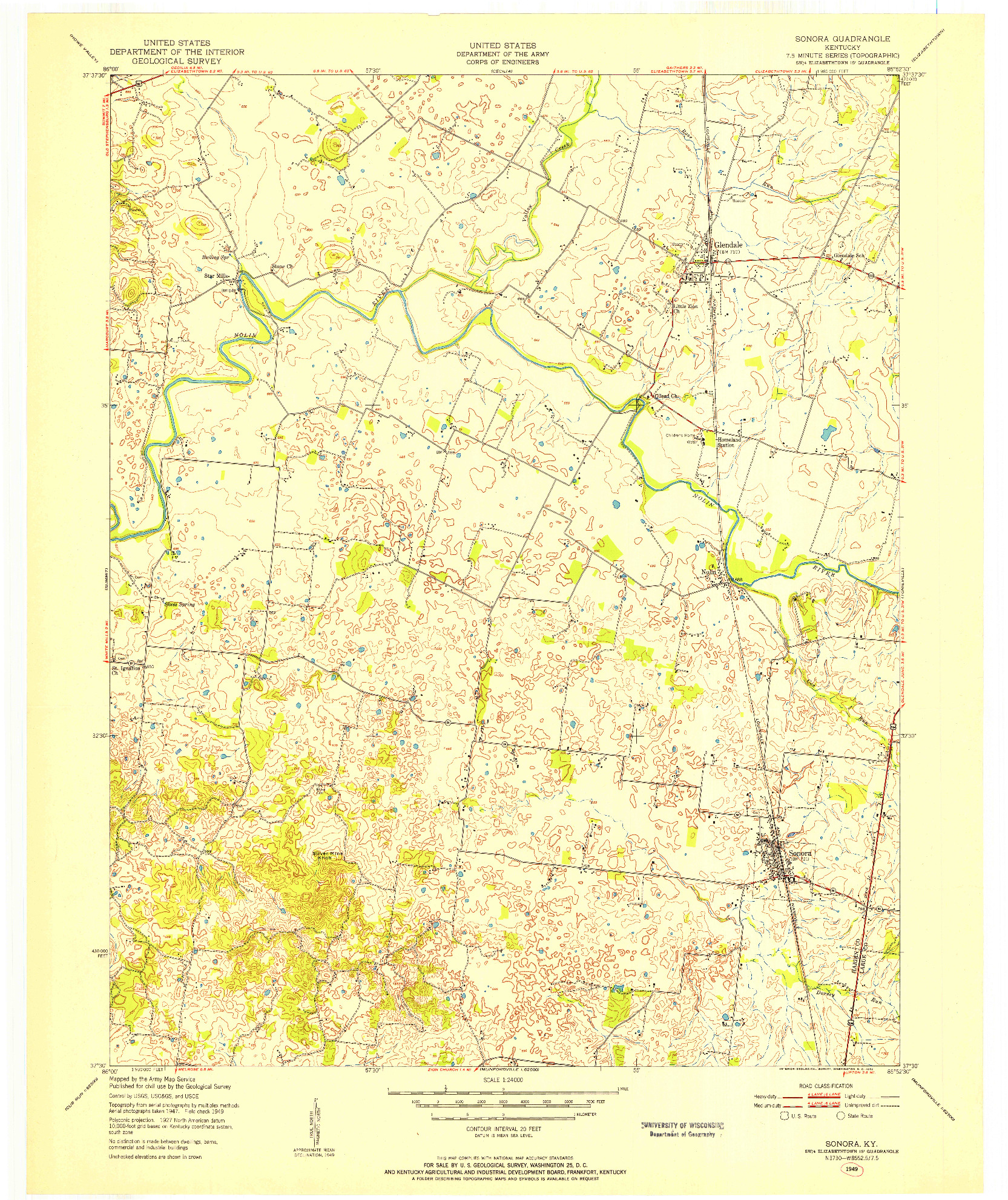 USGS 1:24000-SCALE QUADRANGLE FOR SONORA, KY 1949