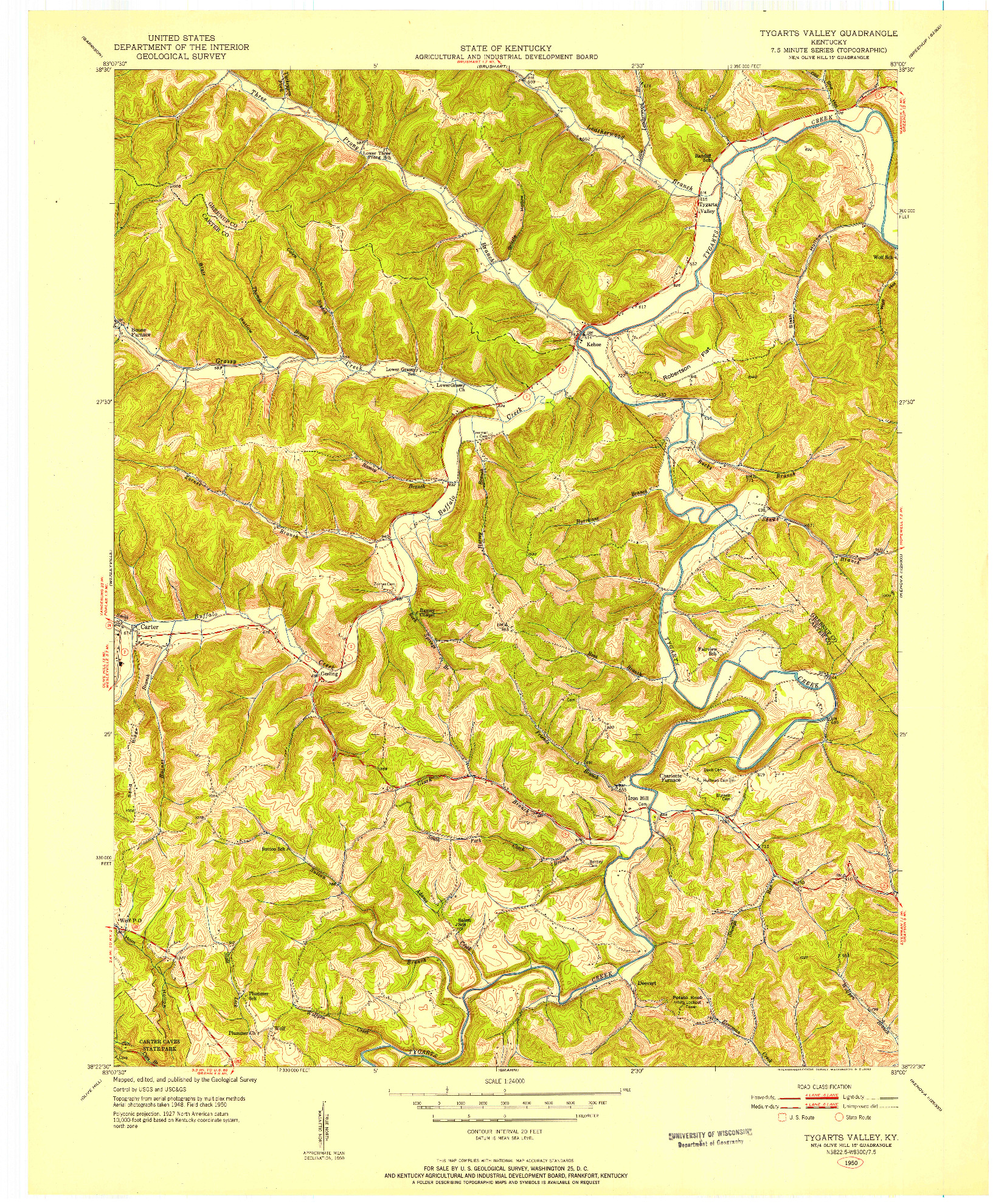 USGS 1:24000-SCALE QUADRANGLE FOR TYGARTS VALLEY, KY 1950