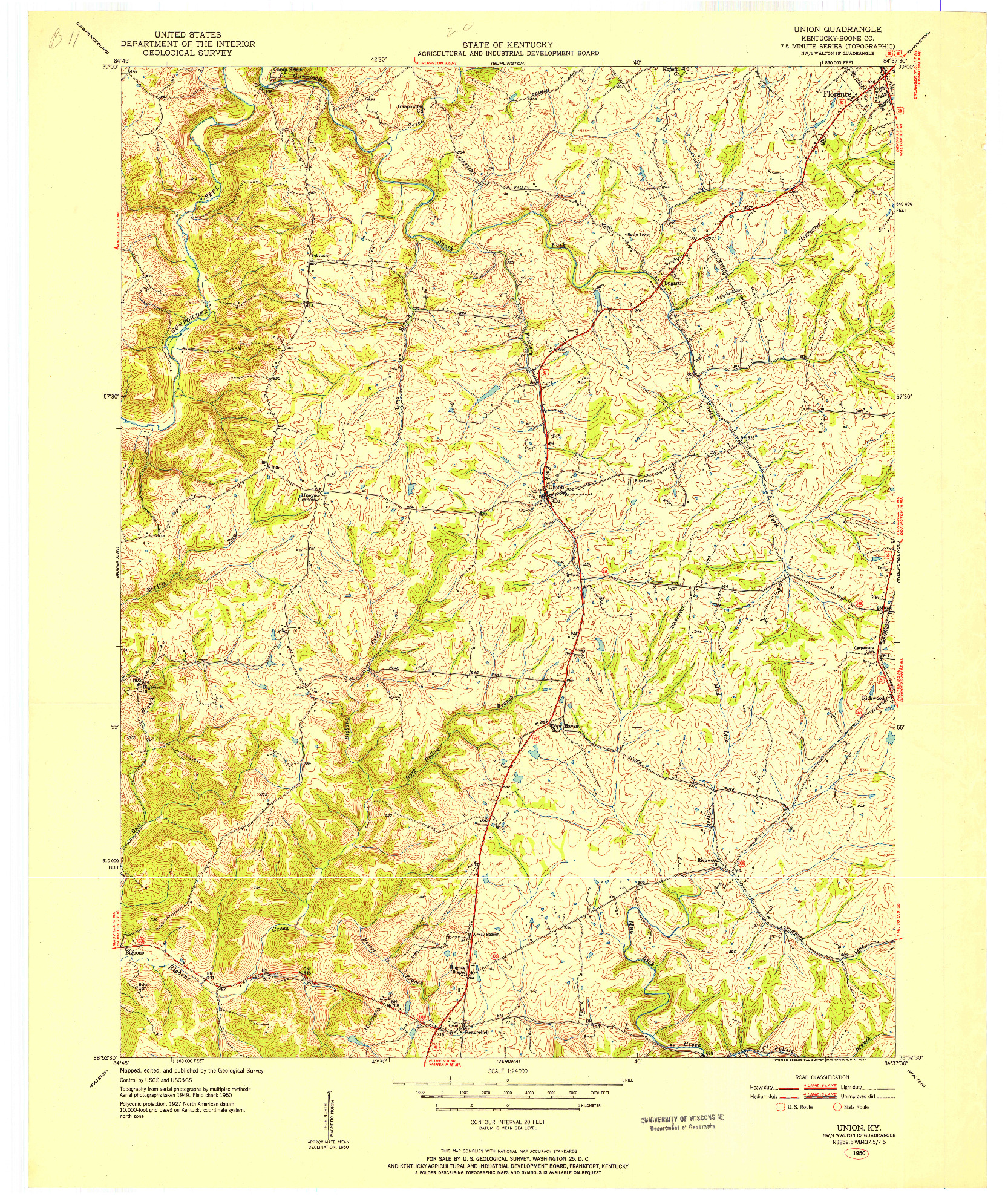 USGS 1:24000-SCALE QUADRANGLE FOR UNION, KY 1950