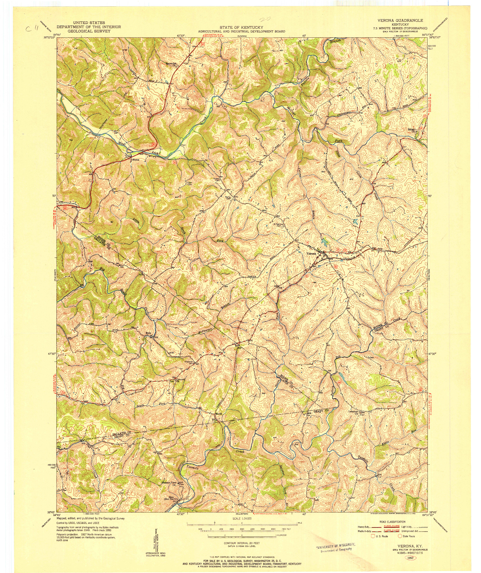 USGS 1:24000-SCALE QUADRANGLE FOR VERONA, KY 1950