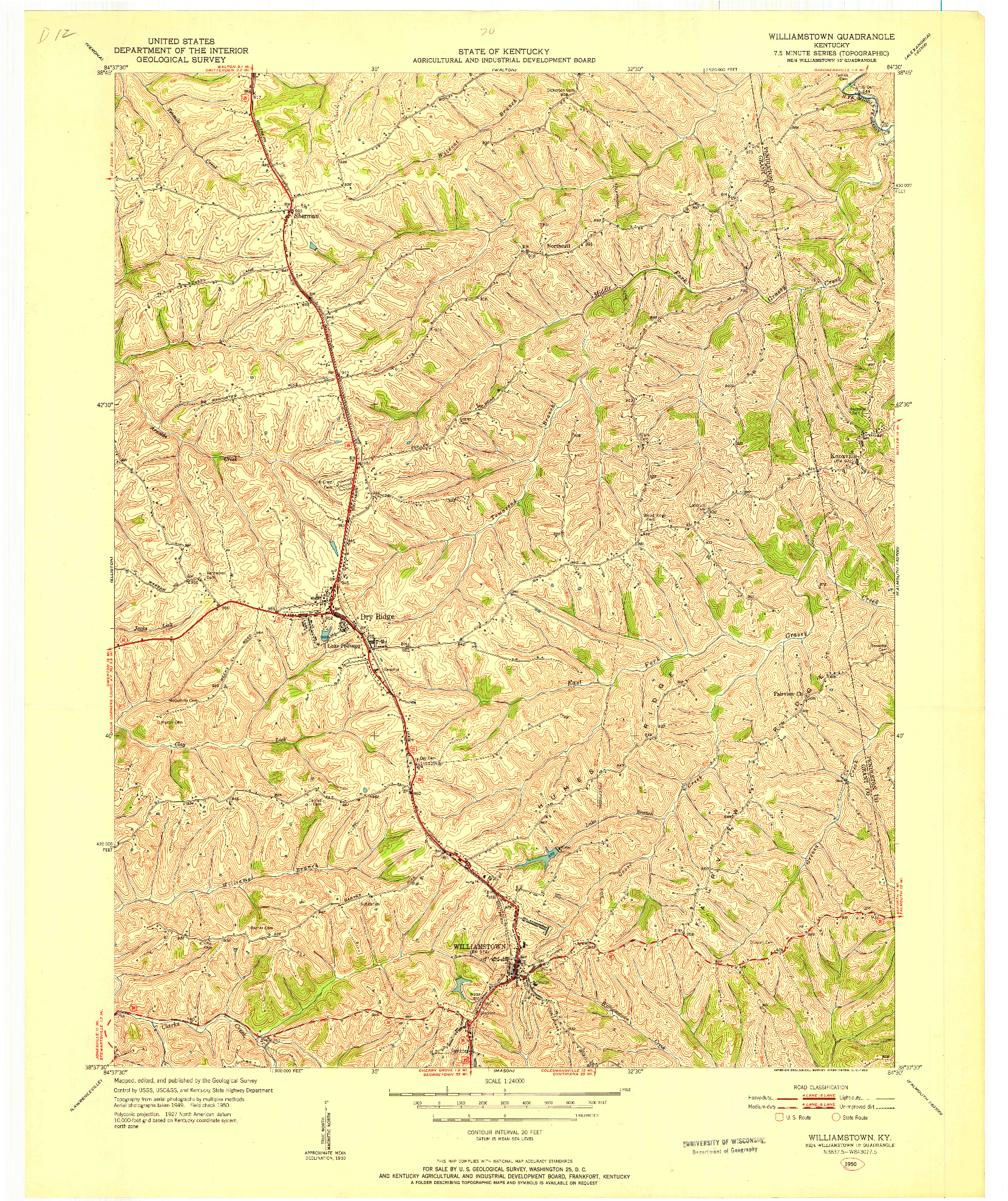 USGS 1:24000-SCALE QUADRANGLE FOR WILLIAMSTOWN, KY 1950