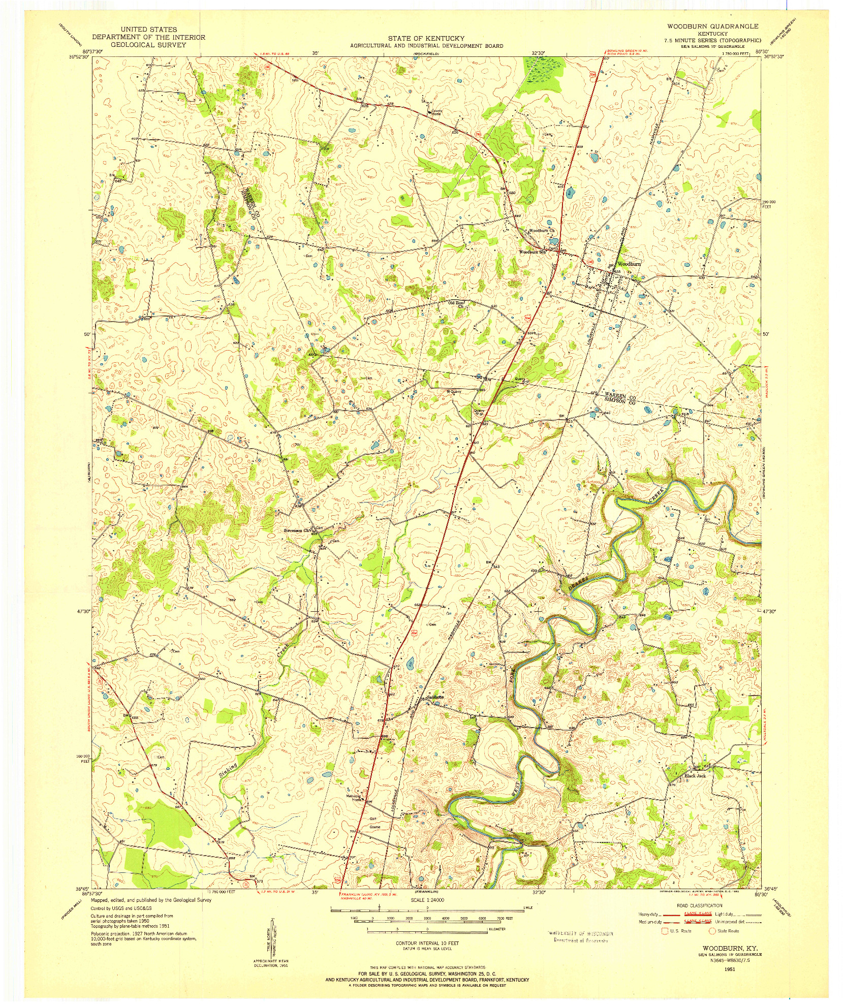 USGS 1:24000-SCALE QUADRANGLE FOR WOODBURN, KY 1951