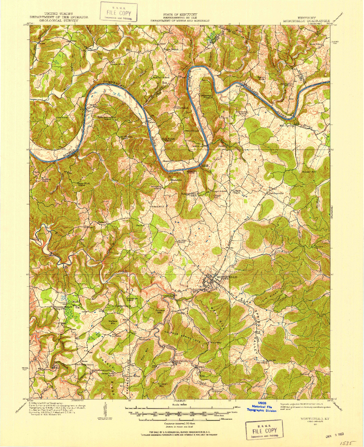 USGS 1:62500-SCALE QUADRANGLE FOR MONTICELLO, KY 1911