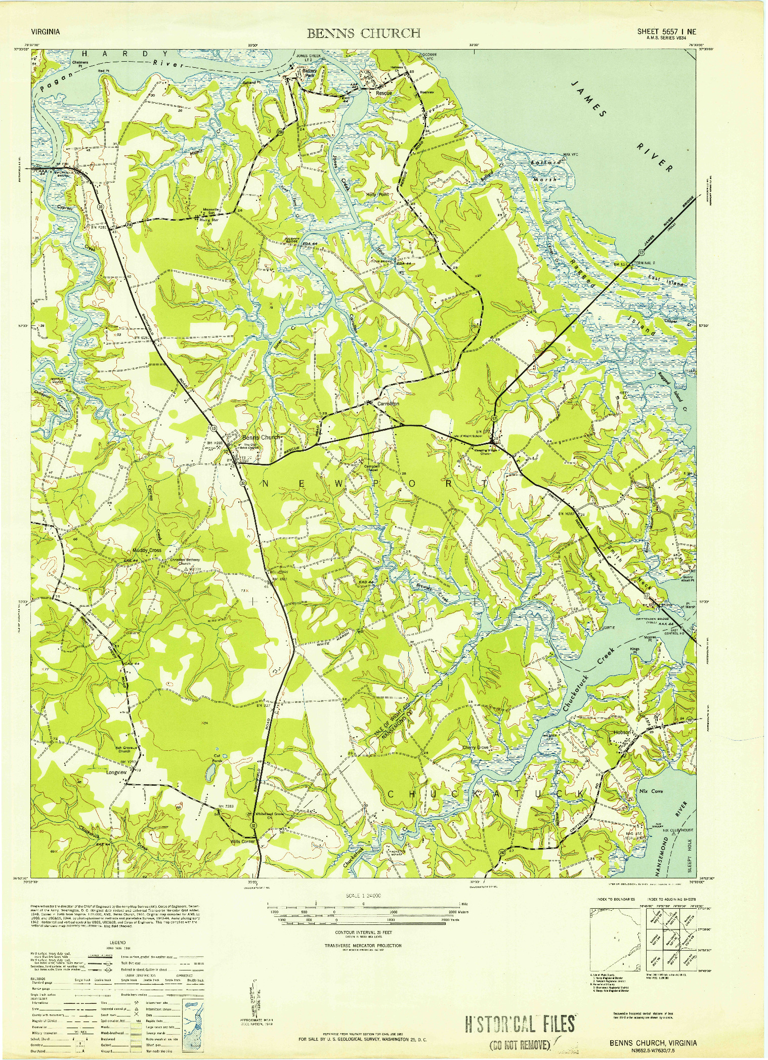 USGS 1:24000-SCALE QUADRANGLE FOR BENNS CHURCH, VA 1952