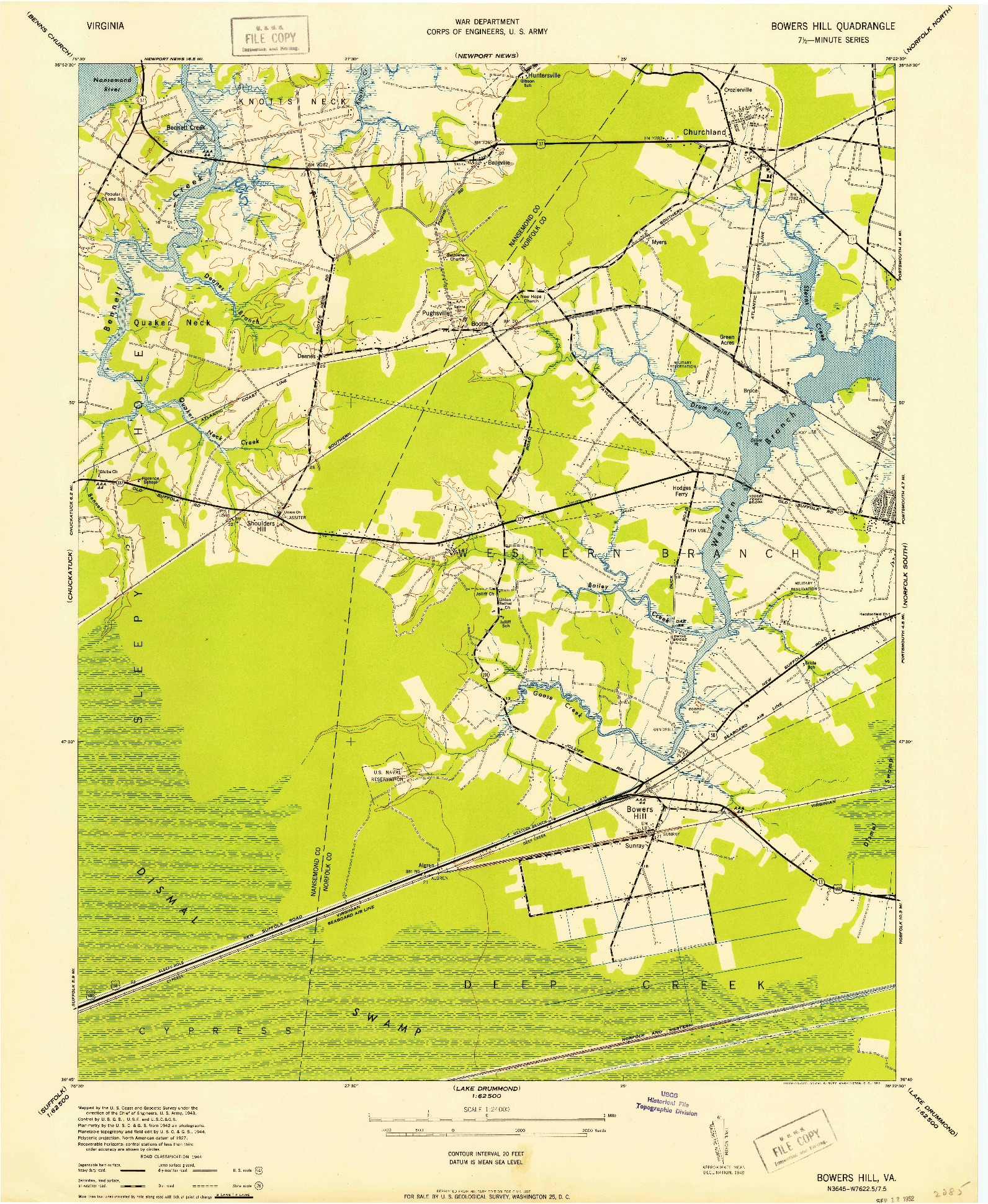 USGS 1:24000-SCALE QUADRANGLE FOR BOWERS HILL, VA 1952