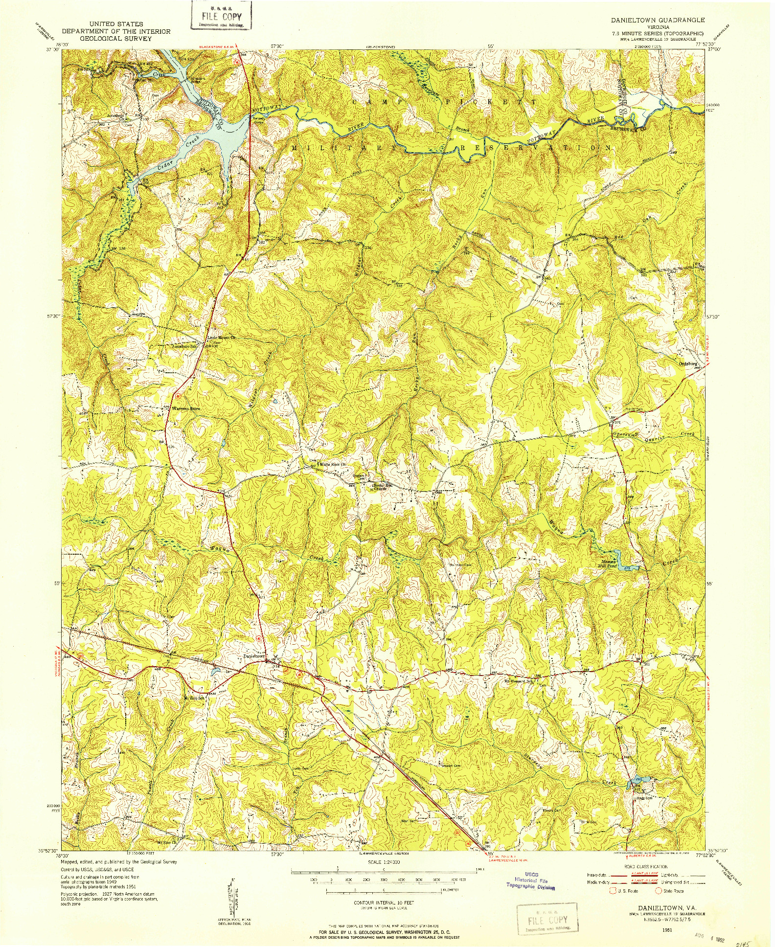 USGS 1:24000-SCALE QUADRANGLE FOR DANIELTOWN, VA 1951