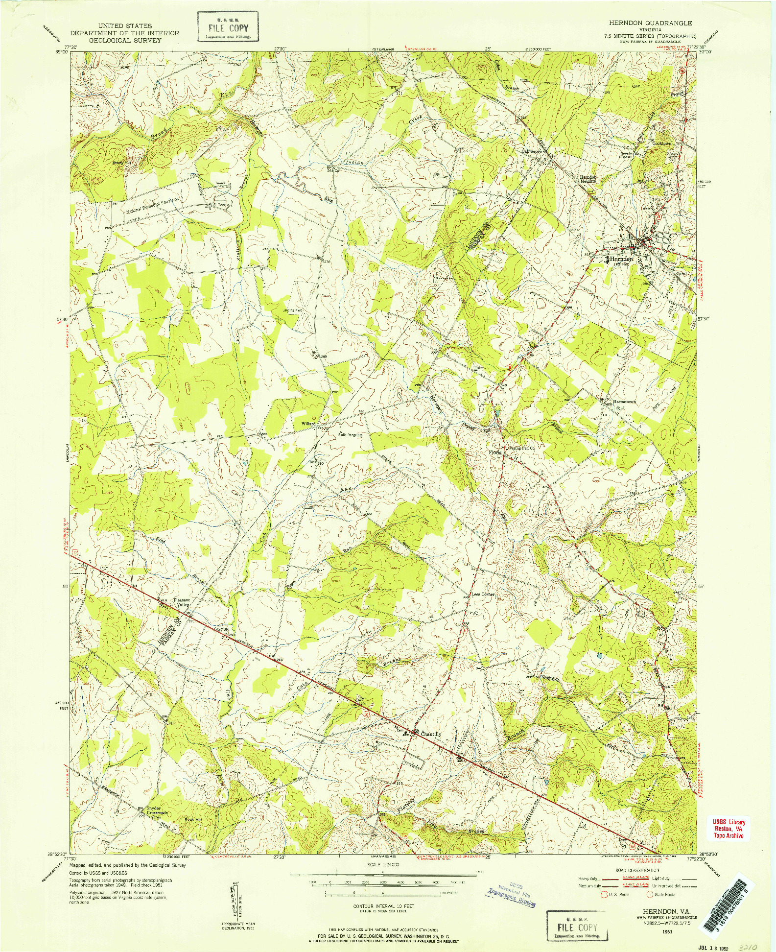 USGS 1:24000-SCALE QUADRANGLE FOR HERNDON, VA 1951