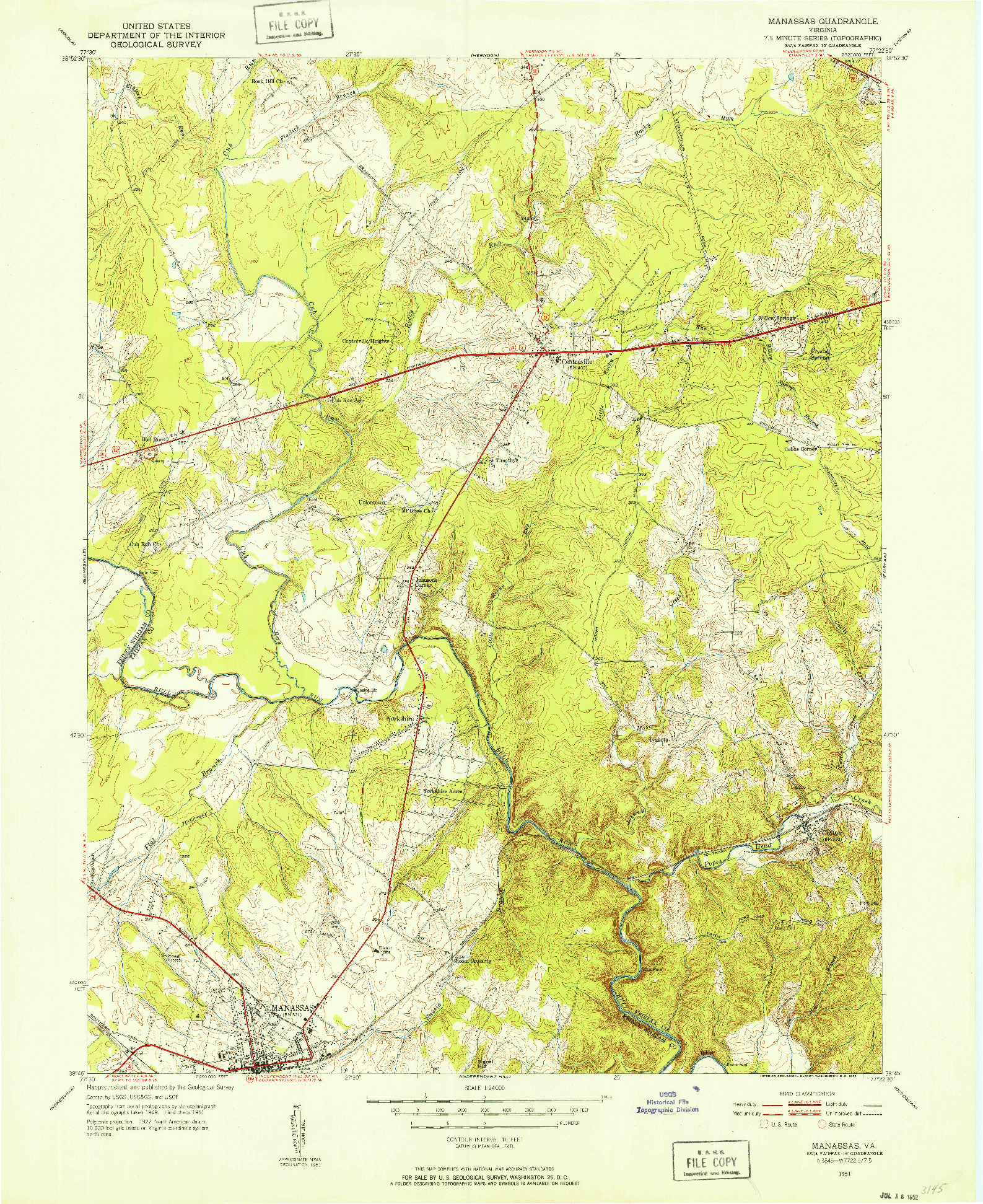 USGS 1:24000-SCALE QUADRANGLE FOR MANASSAS, VA 1951