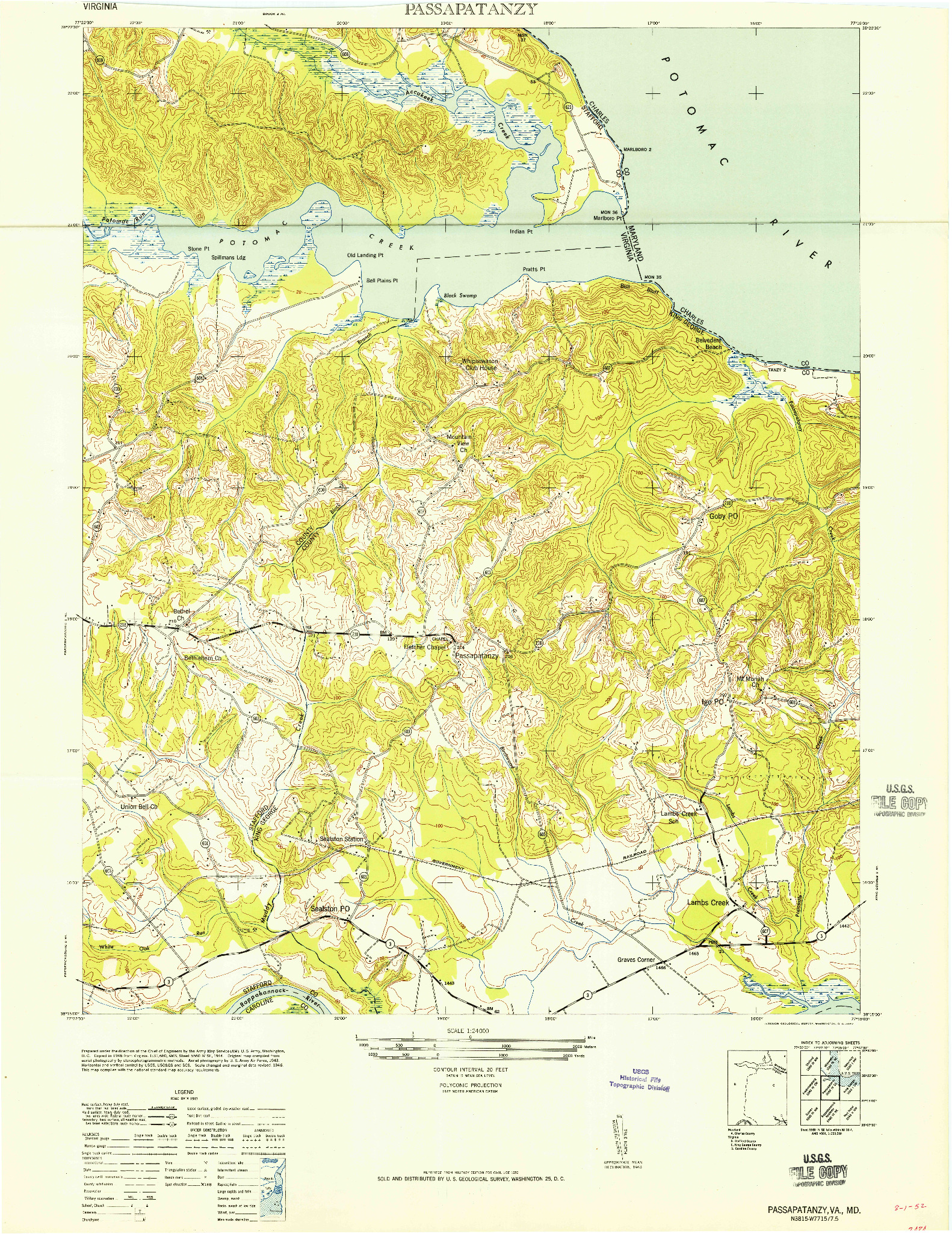 USGS 1:24000-SCALE QUADRANGLE FOR PASSAPATANZY, VA 1952