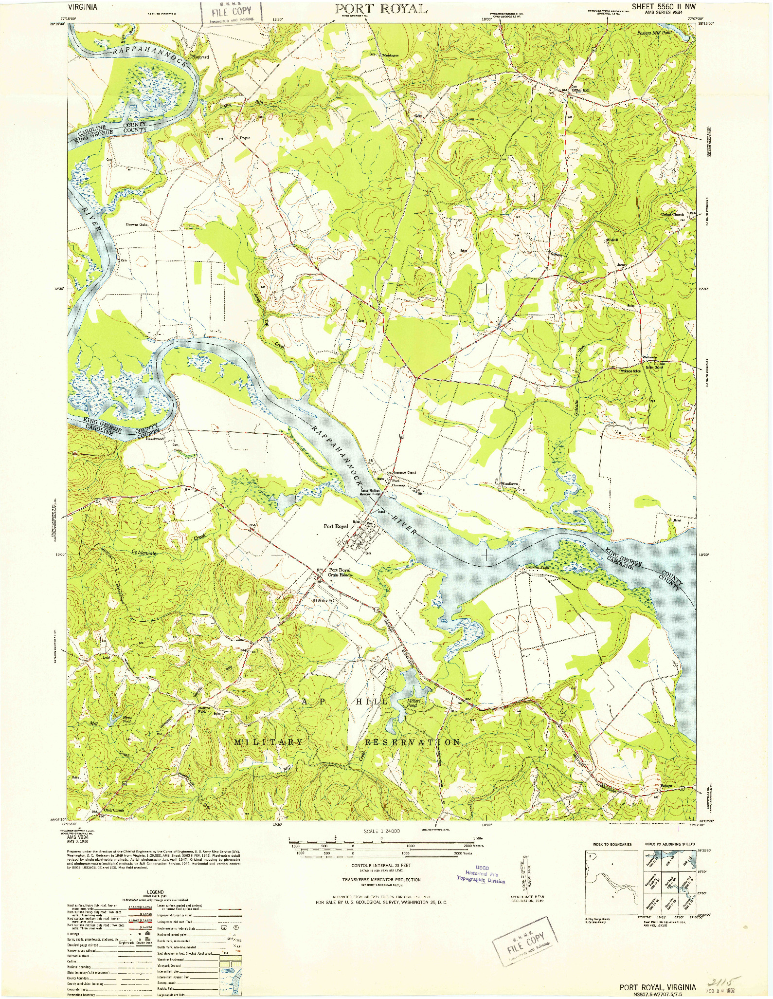 USGS 1:24000-SCALE QUADRANGLE FOR PORT ROYAL, VA 1952