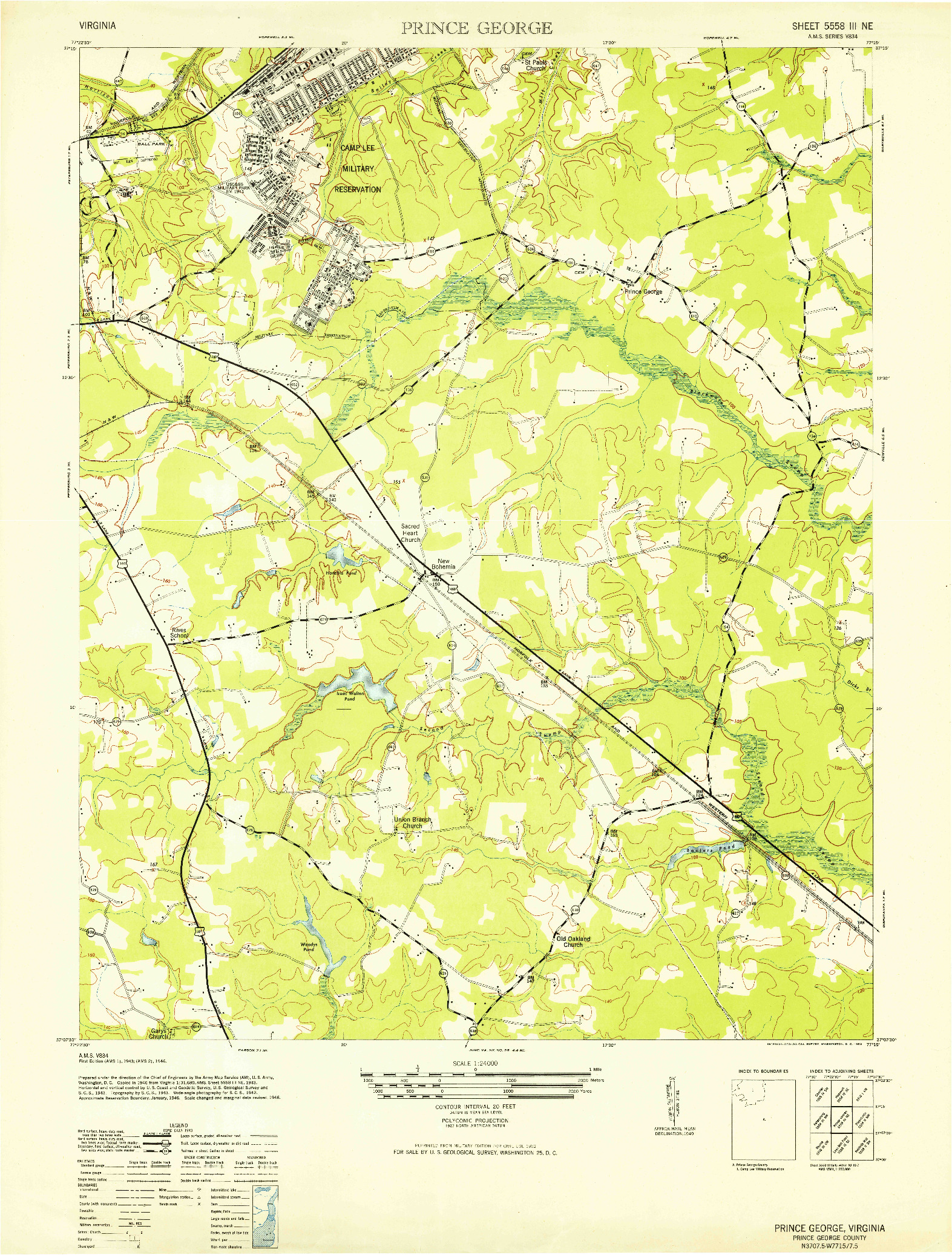 USGS 1:24000-SCALE QUADRANGLE FOR PRINCE GEORGE, VA 1952