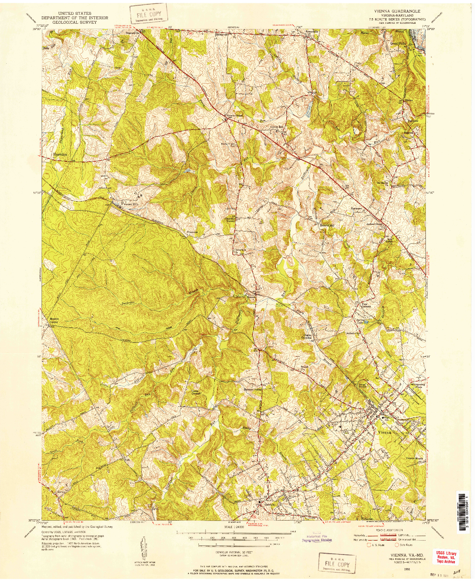 USGS 1:24000-SCALE QUADRANGLE FOR VIENNA, VA 1951