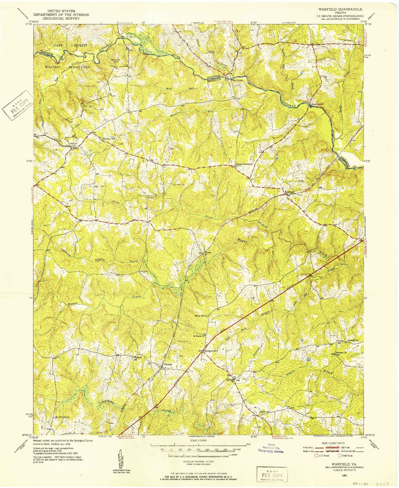 USGS 1:24000-SCALE QUADRANGLE FOR WARFIELD, VA 1951