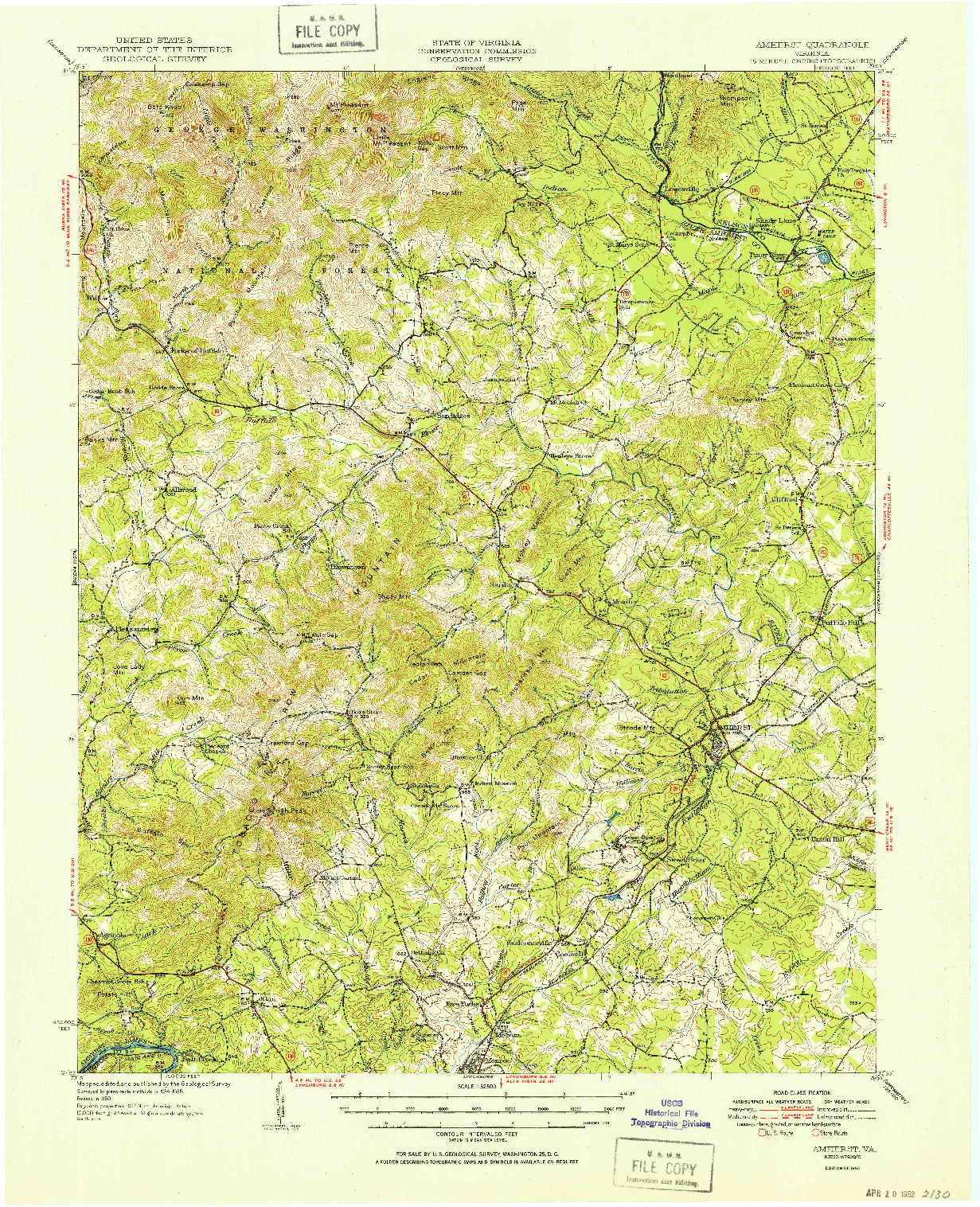 USGS 1:62500-SCALE QUADRANGLE FOR AMHERST, VA 1952