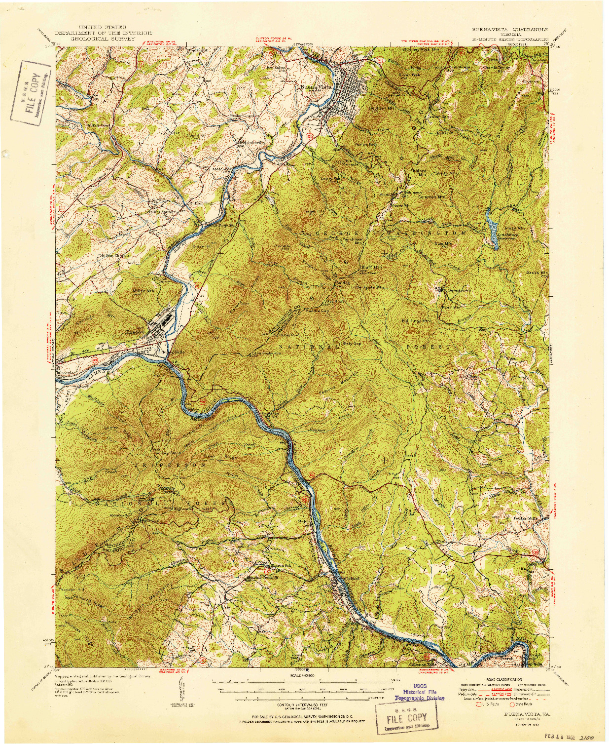 USGS 1:62500-SCALE QUADRANGLE FOR BUENA VISTA, VA 1952