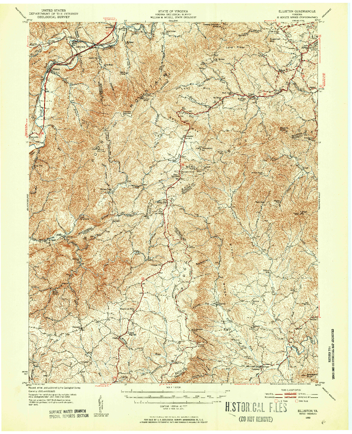 USGS 1:62500-SCALE QUADRANGLE FOR ELLISTON, VA 1950