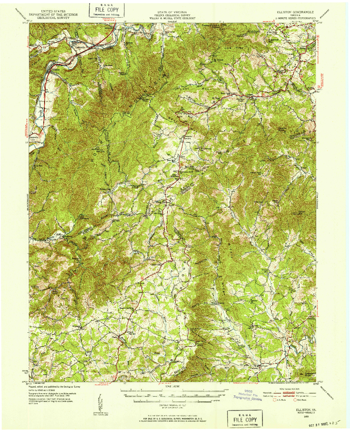 USGS 1:62500-SCALE QUADRANGLE FOR ELLISTON, VA 1950