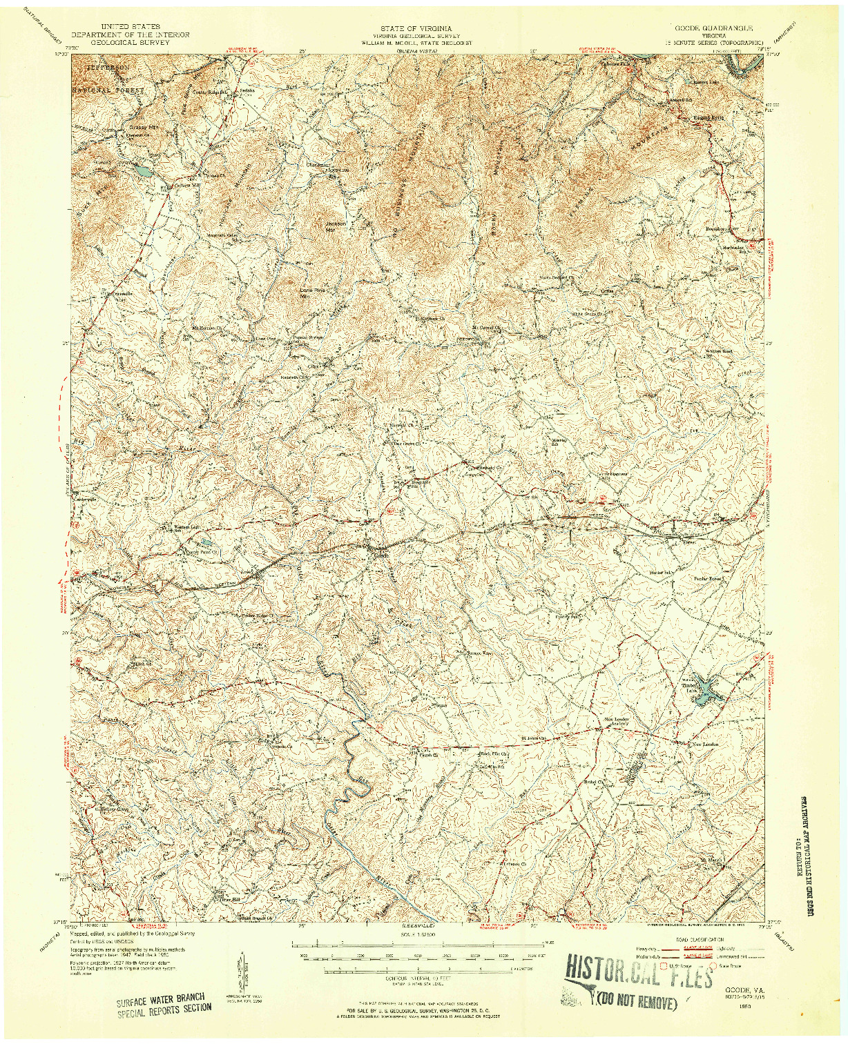 USGS 1:62500-SCALE QUADRANGLE FOR GOODE, VA 1950