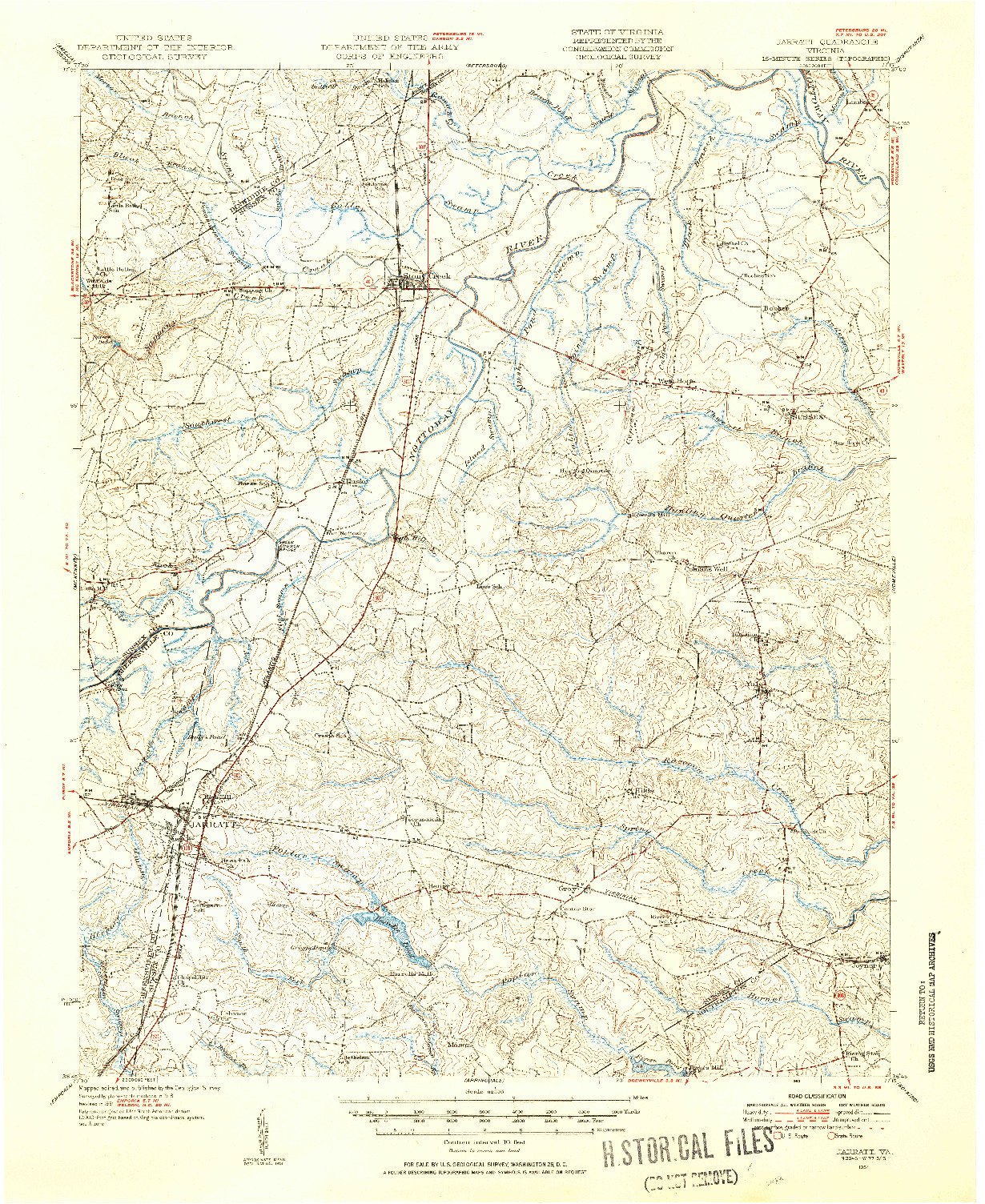 USGS 1:62500-SCALE QUADRANGLE FOR JARRATT, VA 1951