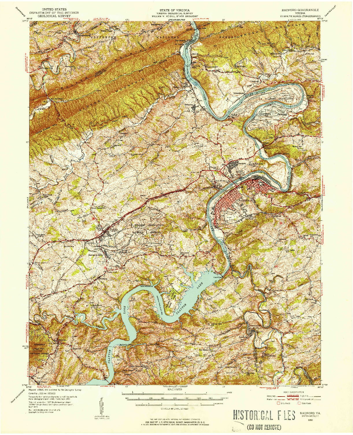 USGS 1:62500-SCALE QUADRANGLE FOR RADFORD, VA 1950