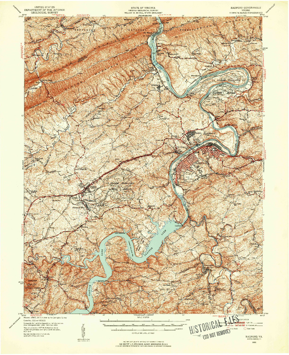 USGS 1:62500-SCALE QUADRANGLE FOR RADFORD, VA 1950