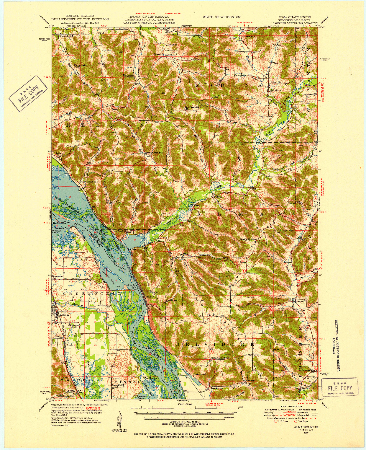 USGS 1:62500-SCALE QUADRANGLE FOR ALMA, WI 1950