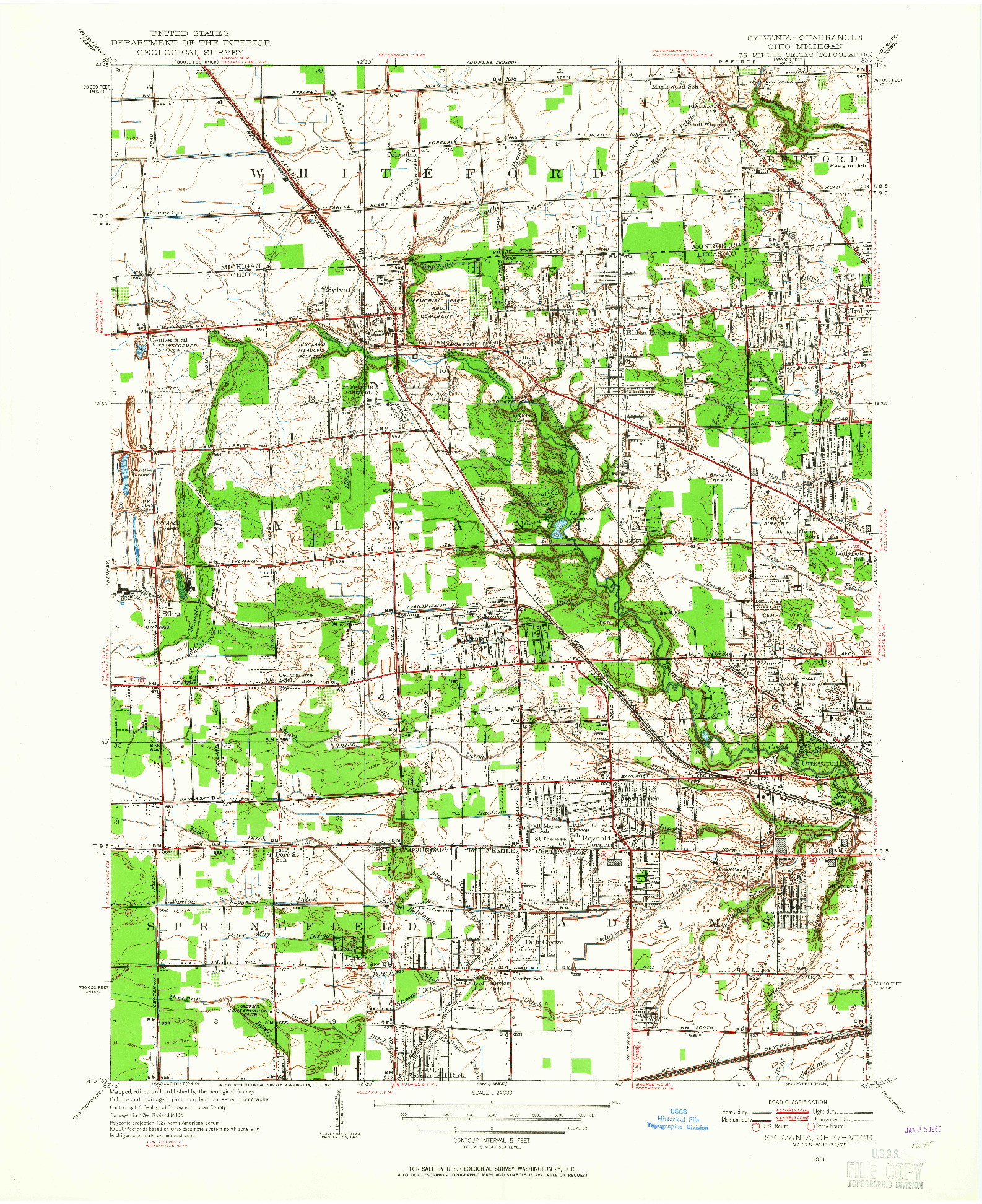 USGS 1:24000-SCALE QUADRANGLE FOR SYLVANIA, OH 1951