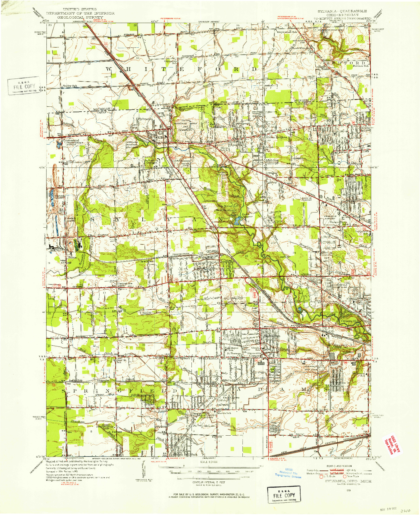 USGS 1:24000-SCALE QUADRANGLE FOR SYLVANIA, OH 1951