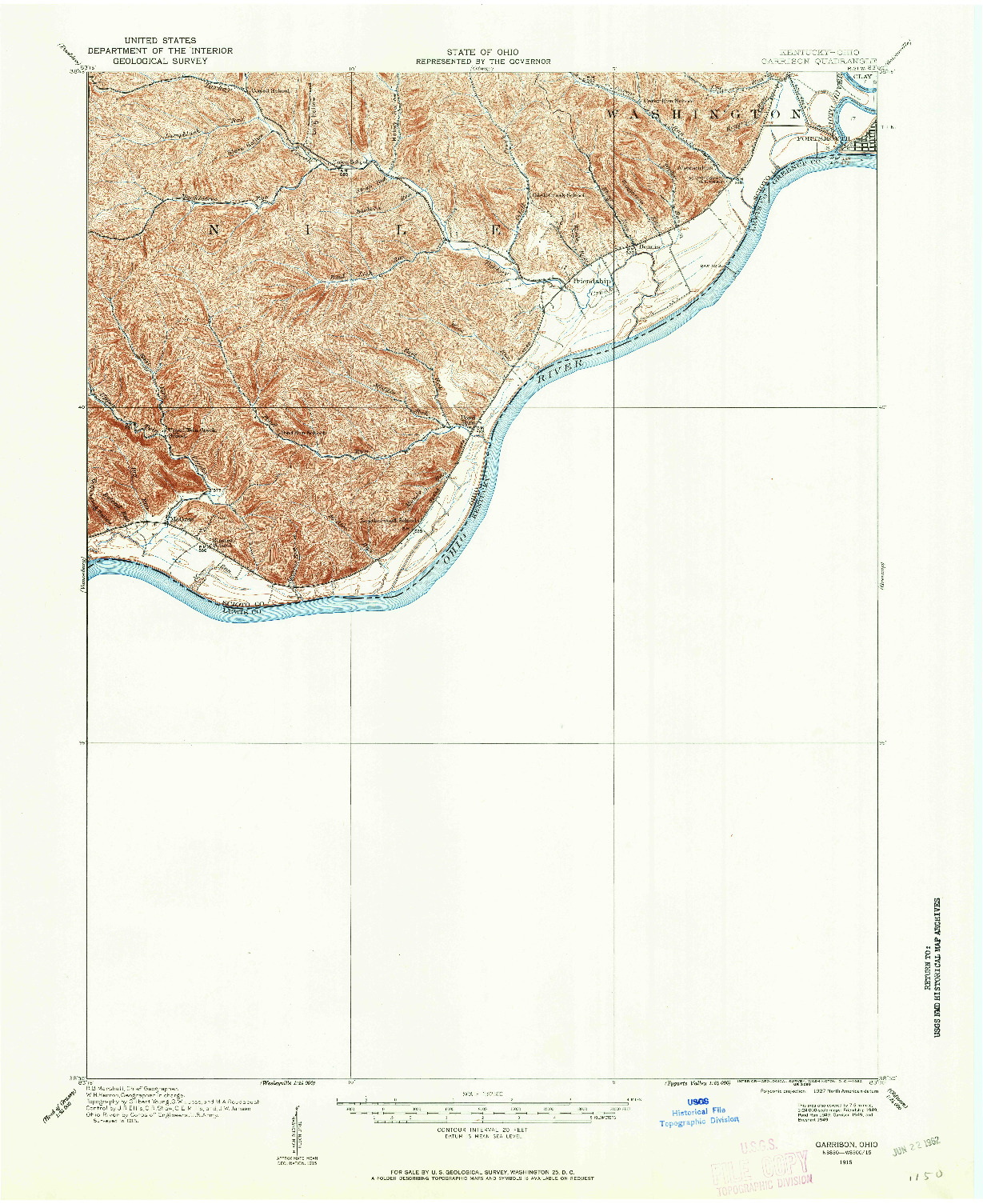USGS 1:62500-SCALE QUADRANGLE FOR GARRISON, OH 1915