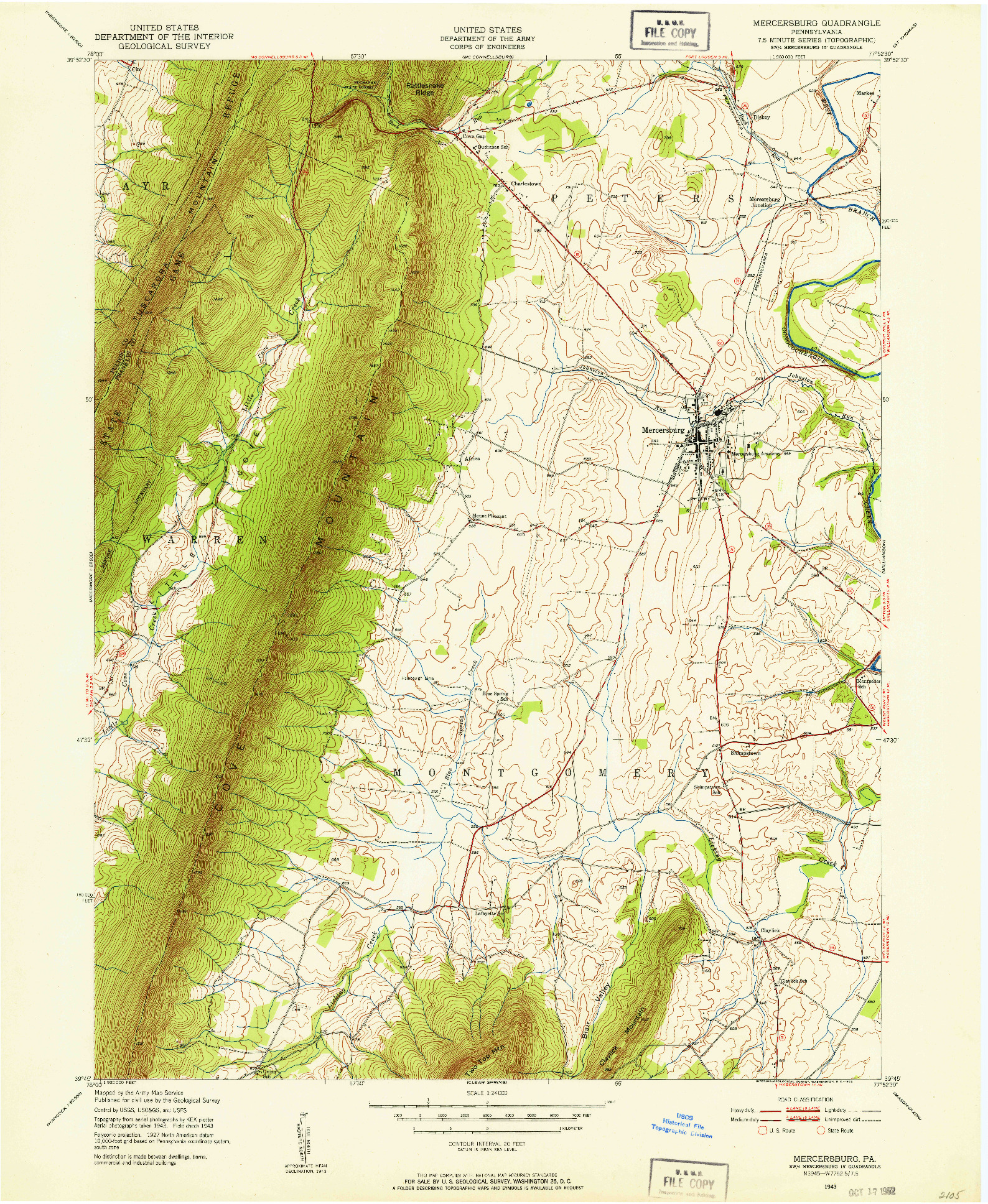 USGS 1:24000-SCALE QUADRANGLE FOR MERCERSBURG, PA 1943