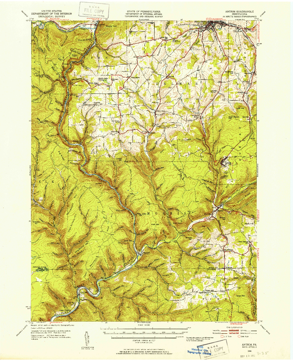 USGS 1:62500-SCALE QUADRANGLE FOR ANTRIM, PA 1946