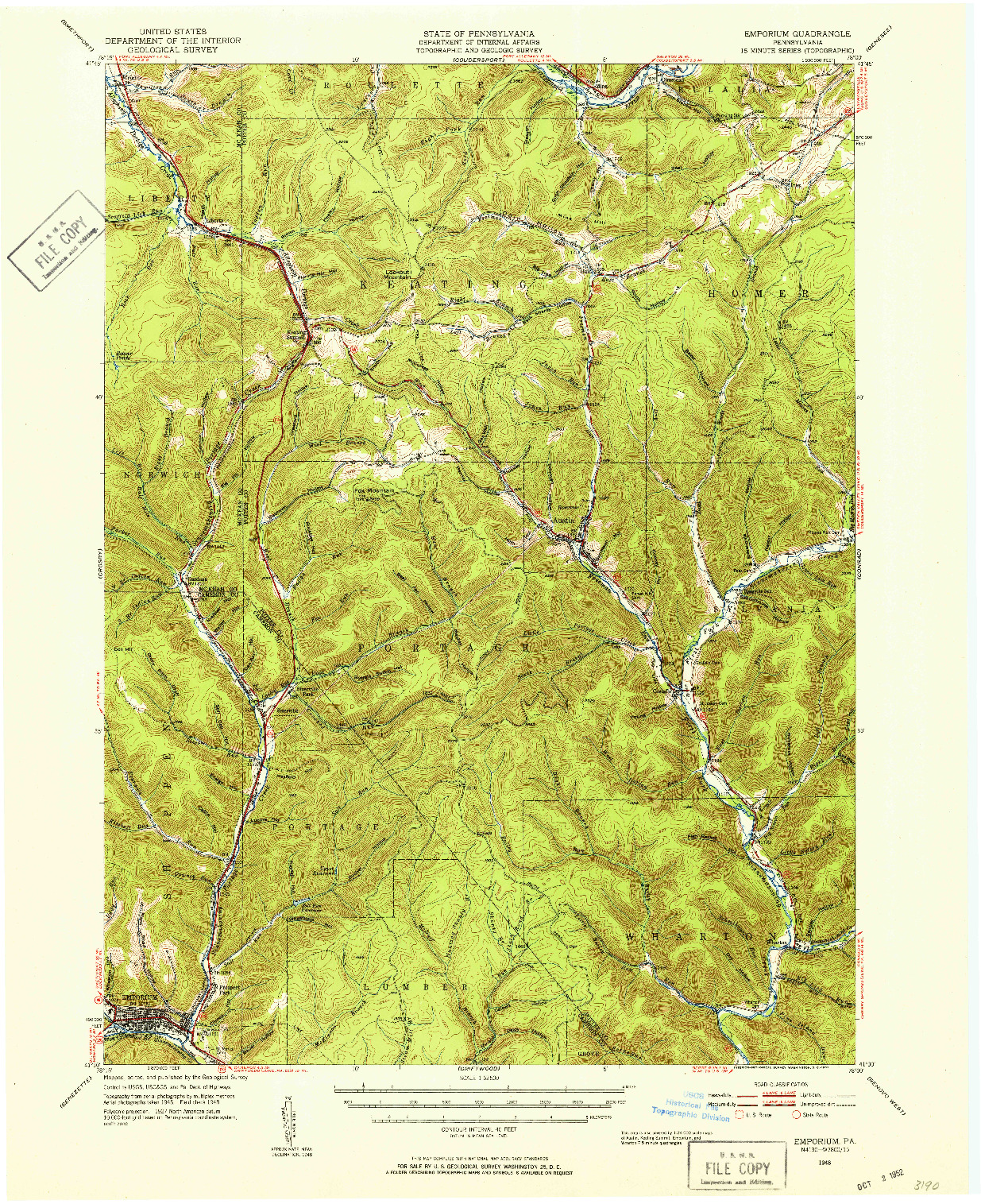 USGS 1:62500-SCALE QUADRANGLE FOR EMPORIUM, PA 1948